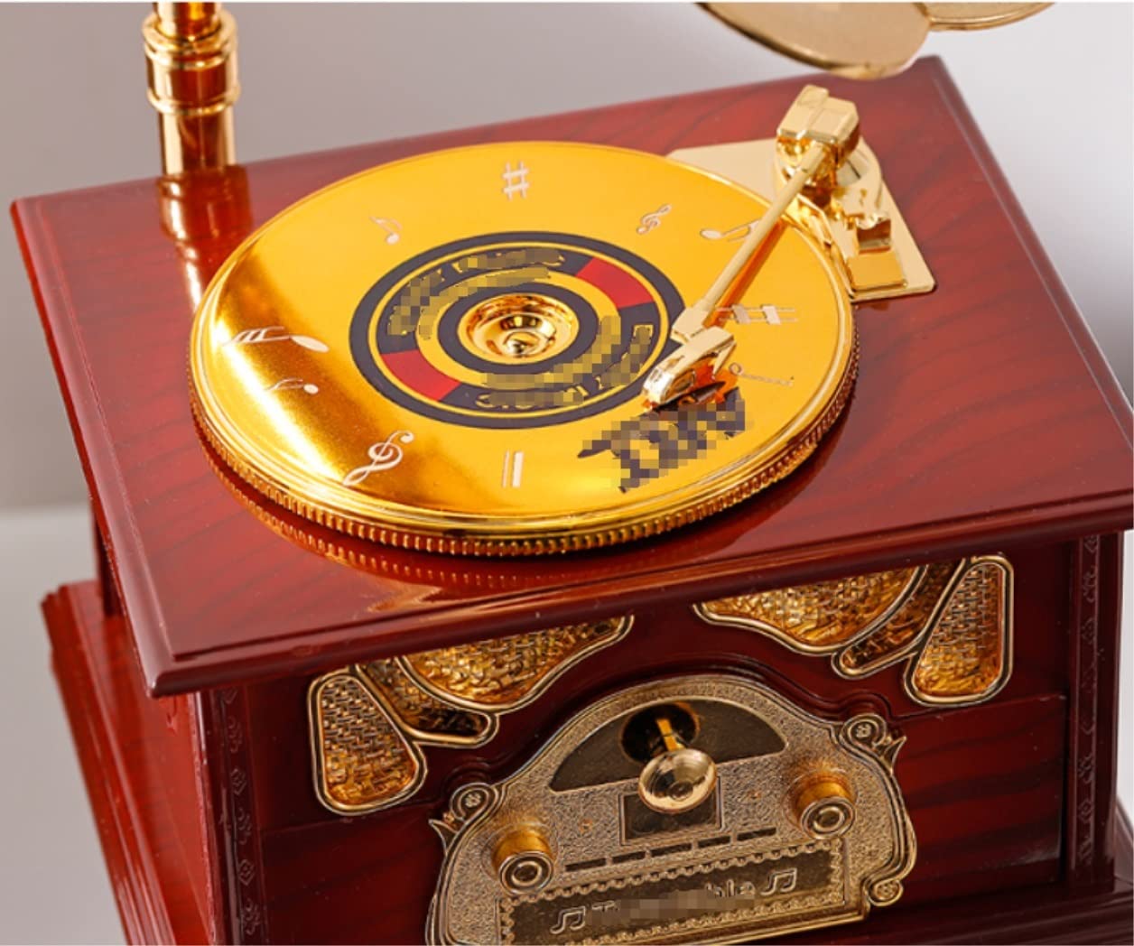 Caja de música de plástico para discos, fonógrafo, caja de música, almacenamiento de joyas, caja de música para decoración de Navidad, regalo de cumpleaños (marrón, 12,4 x 11,5 x 33,8 cm)