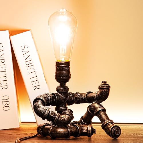 Miniatura 2 de Lámpara de mesa de guitarra musical, lámpara de mesa Steampunk, lámpara de guitarra retro steampunk, lámpara de robot de tubo de metal industrial,