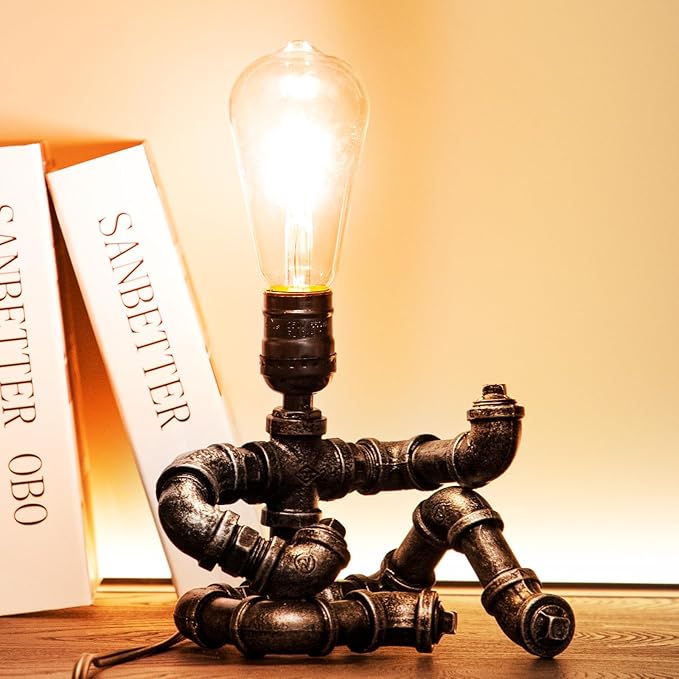 LCYY.TG Music Guitar Table Lamp,Steampunk Table Lamp,Retro Guitars Steampunk lamp, Industrial Metal Tube Robot Lamp Cool Guitar Stuff Present for Men Music Lovers (Not Included Bulb) photo 2