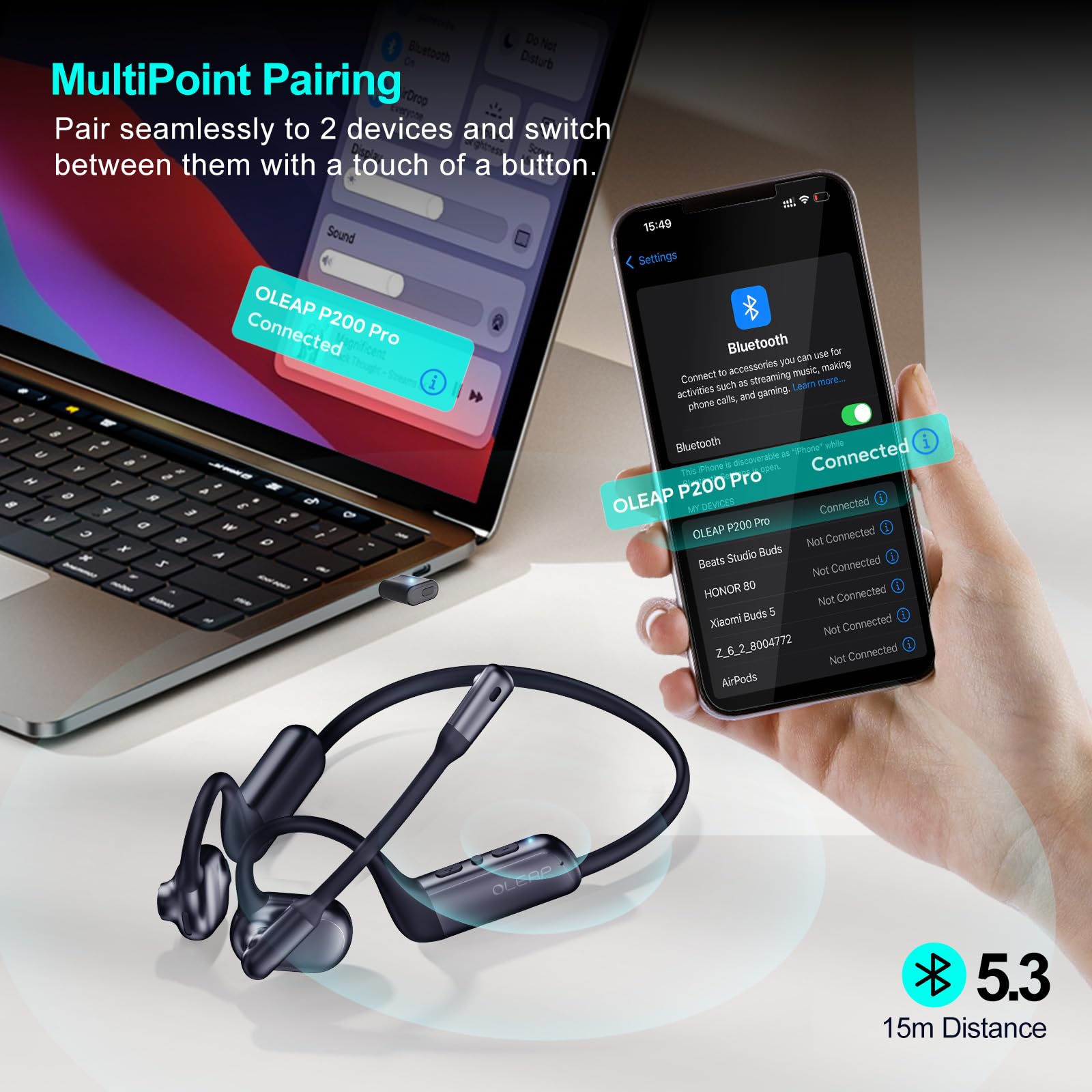 Amazon.com: oleap P200b Pro Wireless Headset with Microphone for