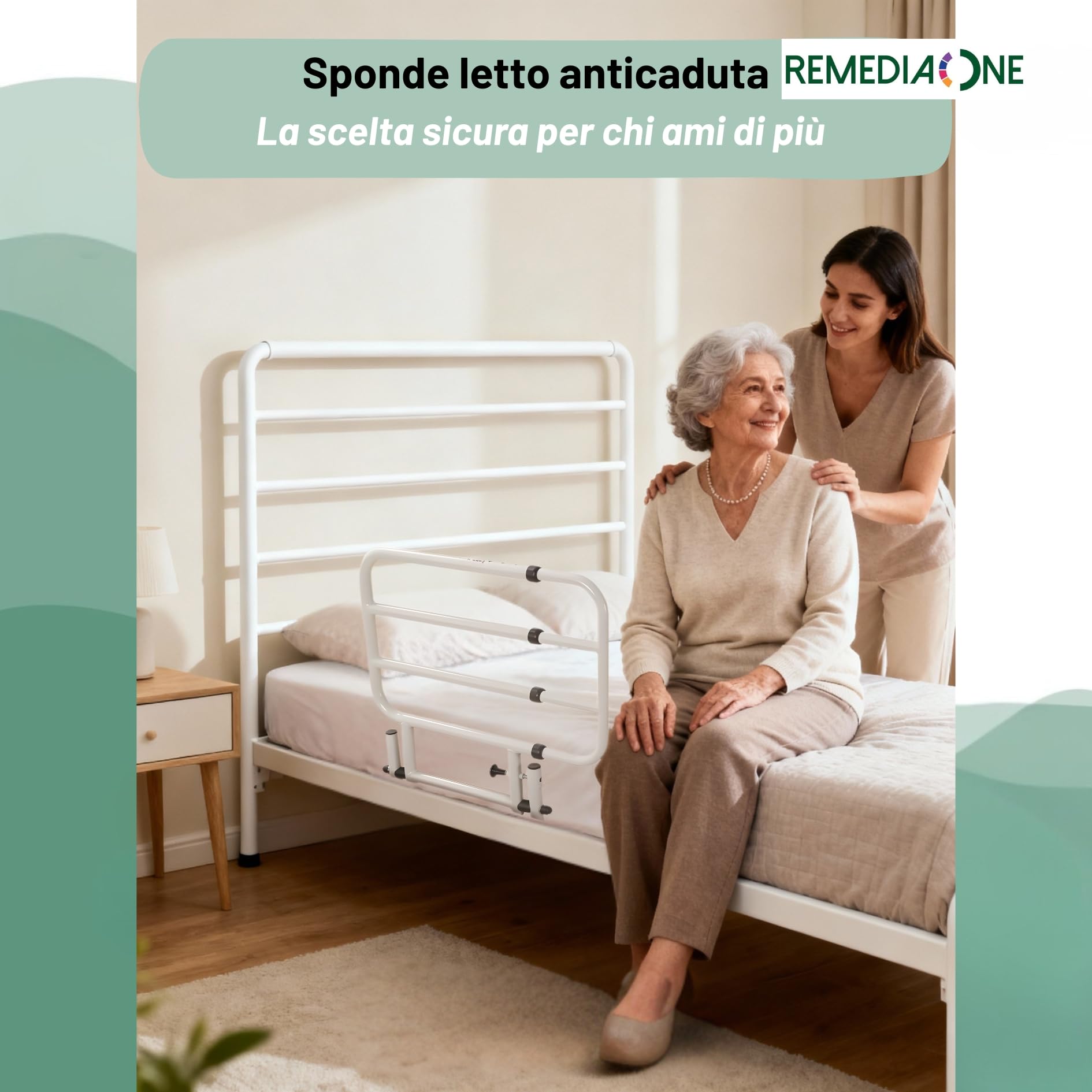 Sponda Letto Matrimoniale Universale Anticaduta, Sponda Letto Anziani e Disabili Ribaltabile, Regolabile - 50–71cm, Bianca