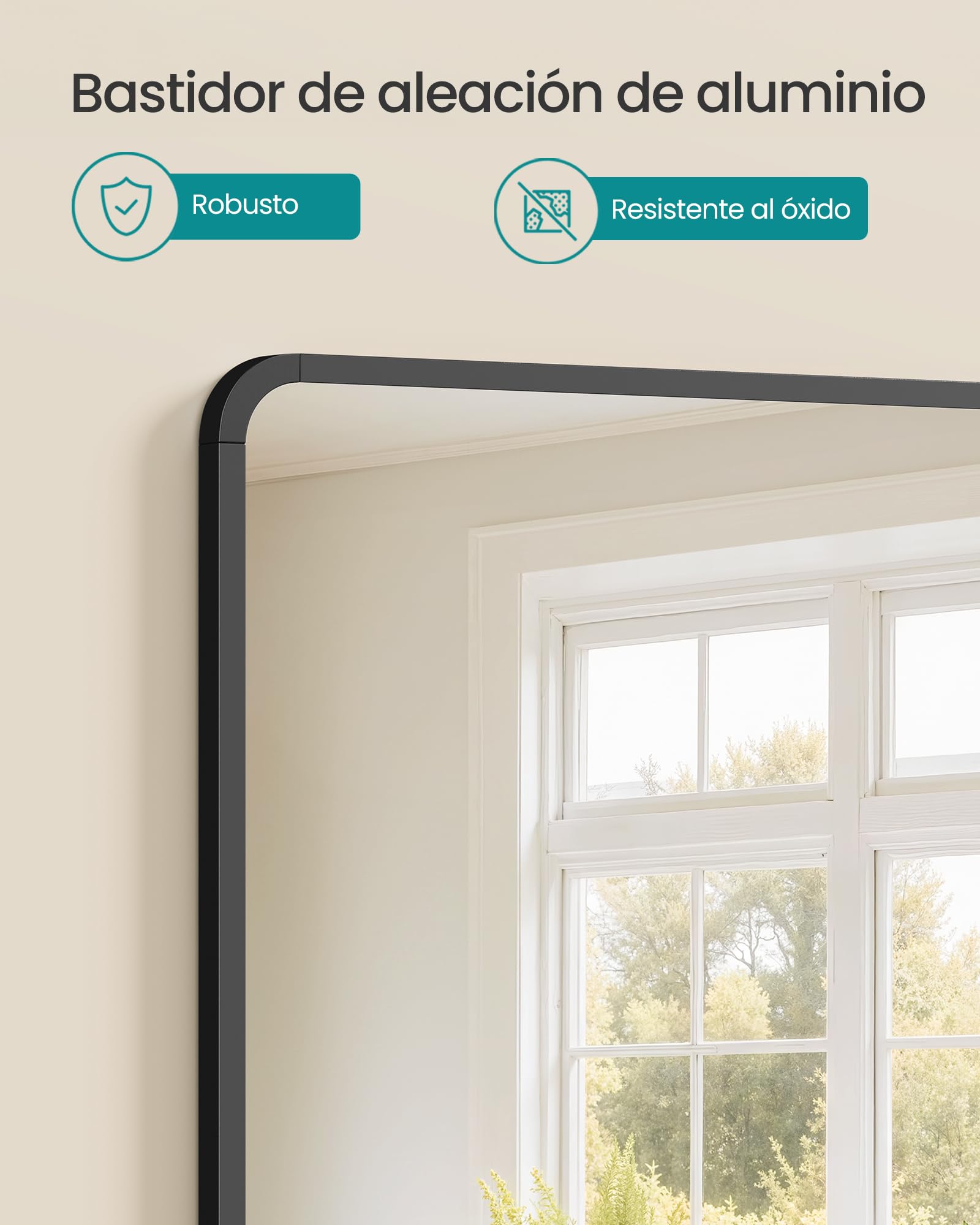 SONGMICS Espejo de Baño, Espejo de Pared, Rectangular, Marco de Aluminio, 91 x 61 cm, Lámina de Seguridad, 2 Opciones de Montaje, para Salón, Dormitorio, Negro Tinta LWM010BD01