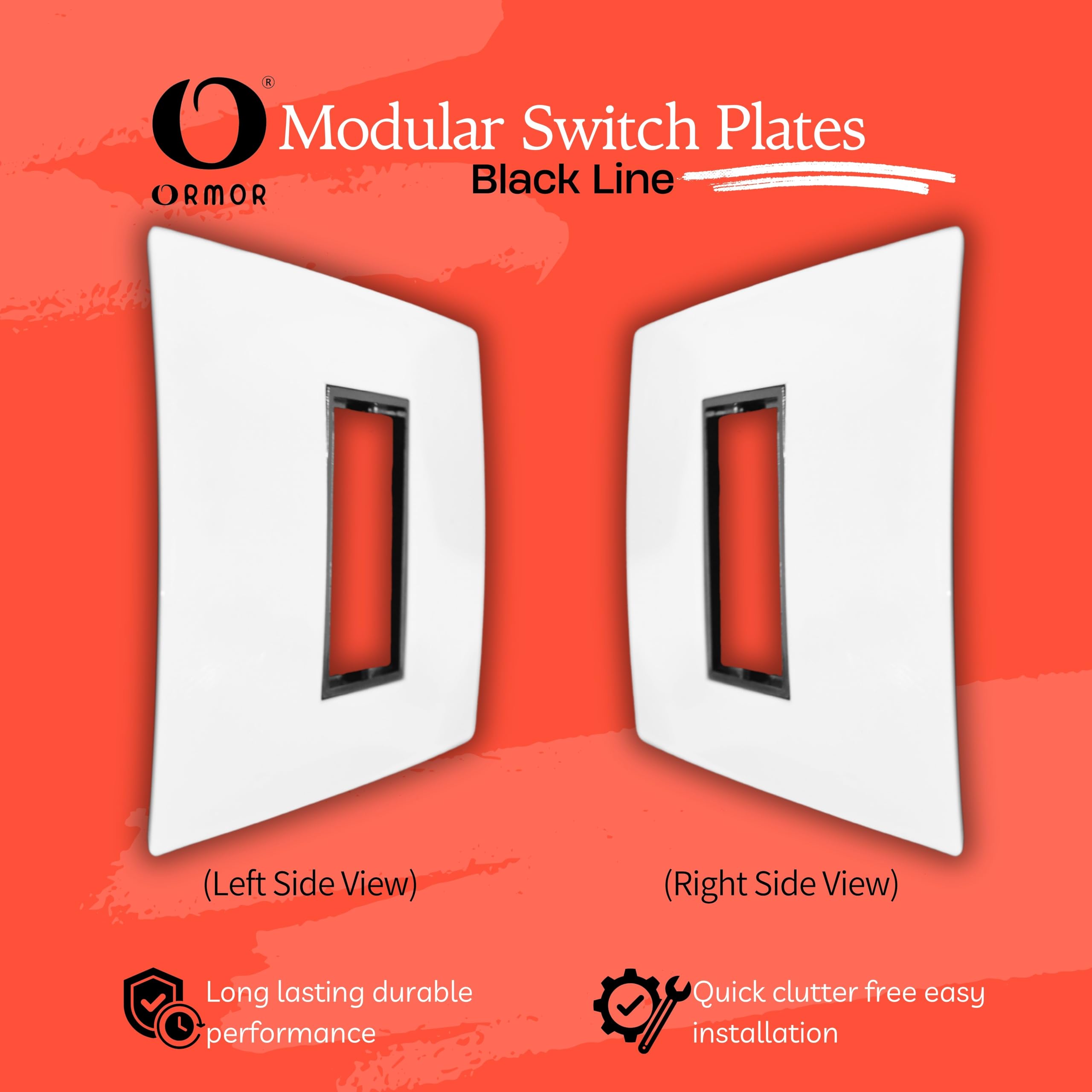 ORMOR Modular Switch Plates (1 Module,White,Pack of 10) Black Line Glossy Premium Polycarbonate Plate with cover for Universal Standard Modular Electrical Switches 2