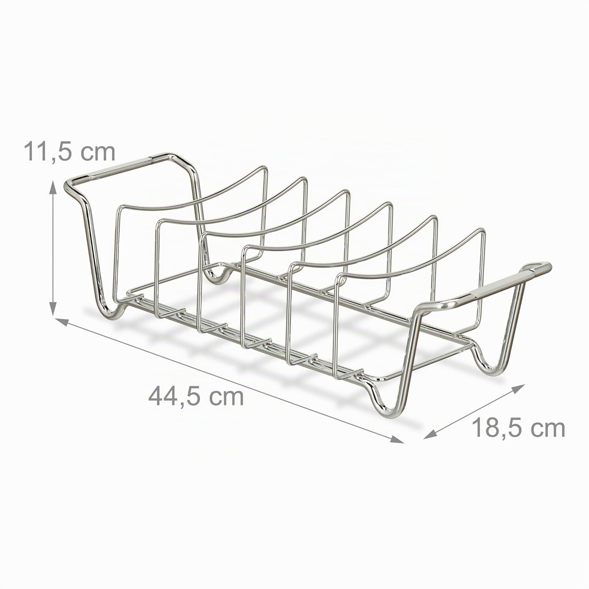 Relaxdays Supporto per Costine 2 in 1, Cestello per BBQ, Rib Rack, Multiuso, per Costolette, Acciaio, Argento