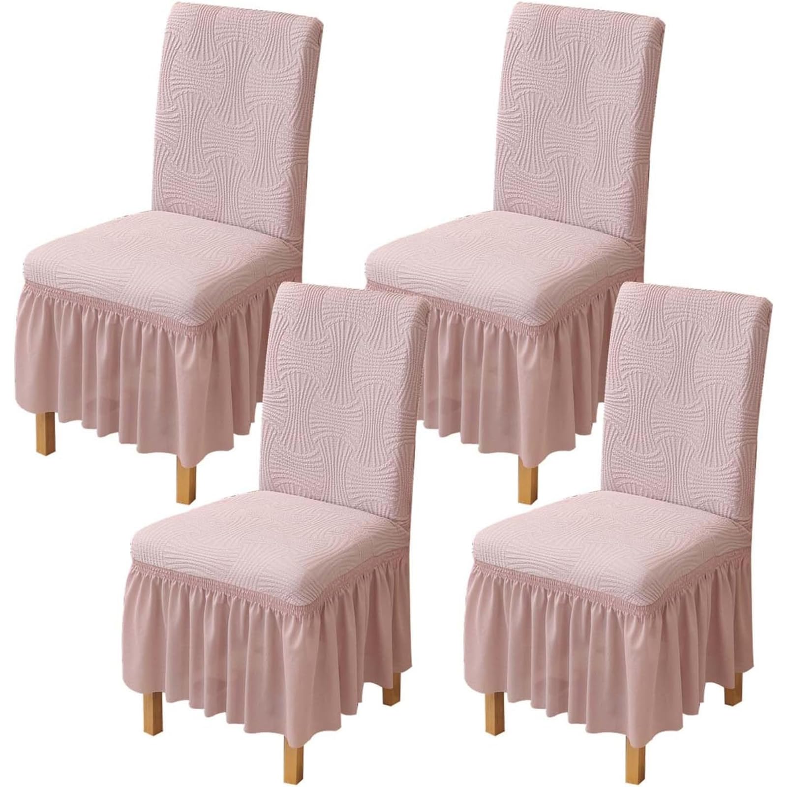 Lot de 4 housses de chaise de salle à manger extensibles et lavables avec jupe