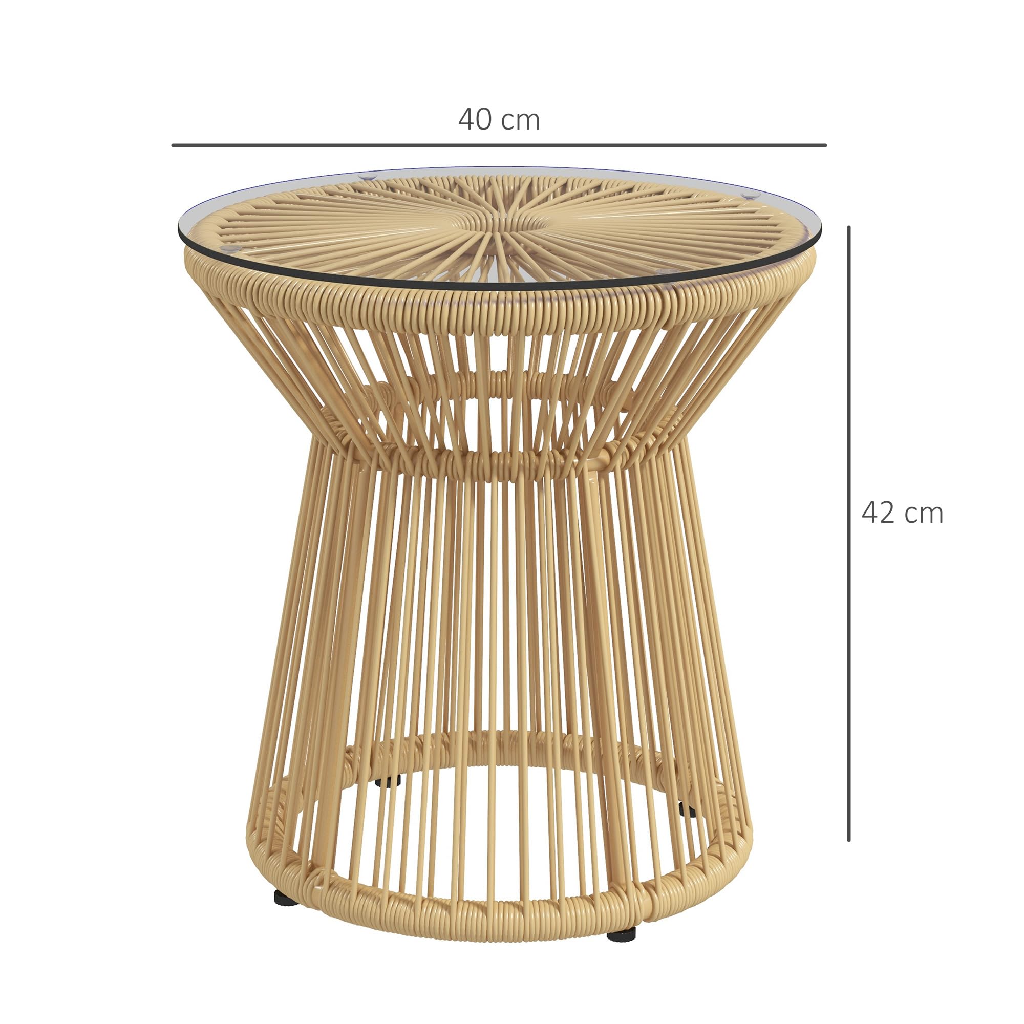 Outsunny Table de Jardin Ronde en résine tressée Imitation rotin, Plateau en Verre trempé Ø 40 cm, Beige