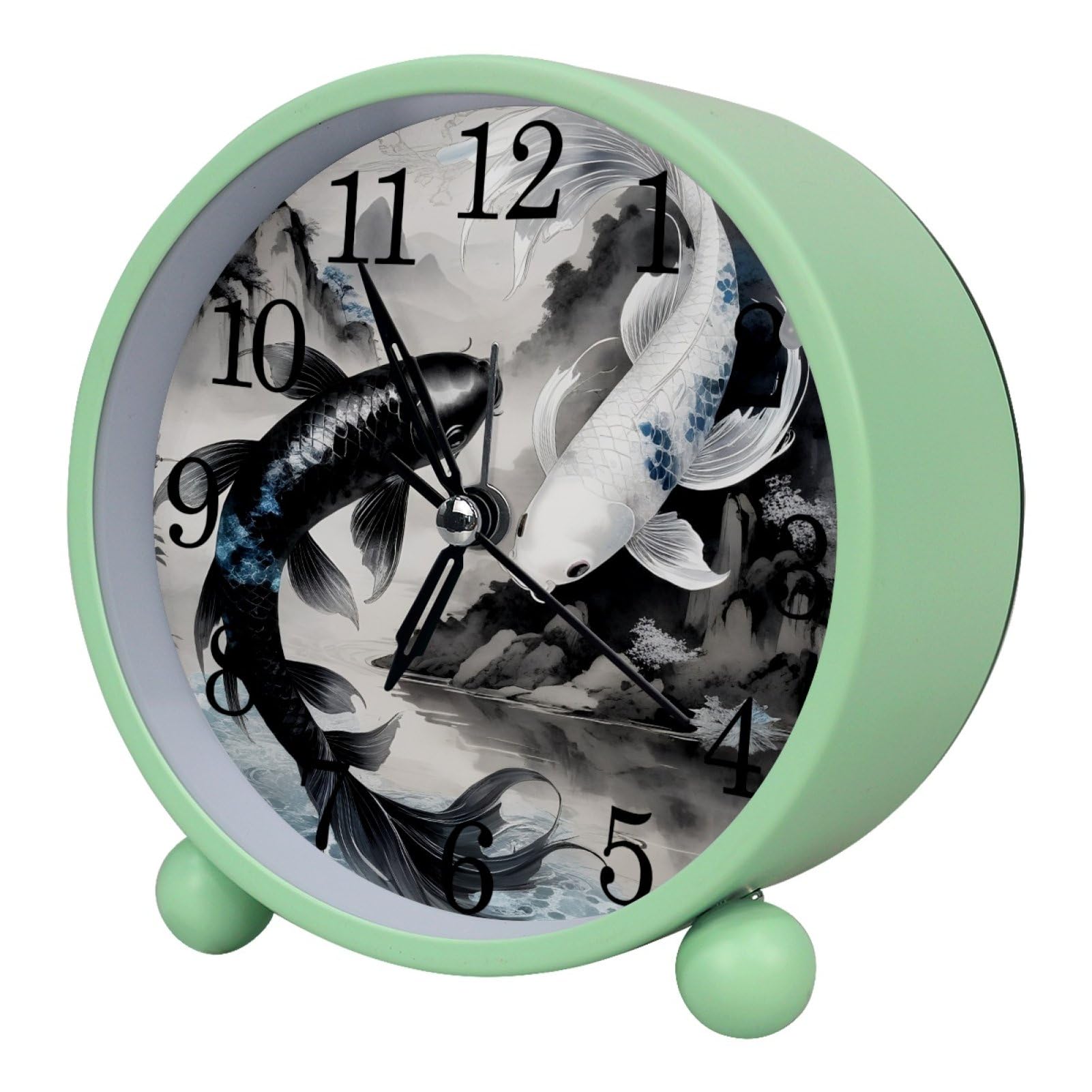etoenbrc Watercolor Yin Yang Fishes 10.9" Alarm Clock,Small Battery Operated Clock, Slient Plastic Table Clock for Living Room Decor,Bedroom,Office