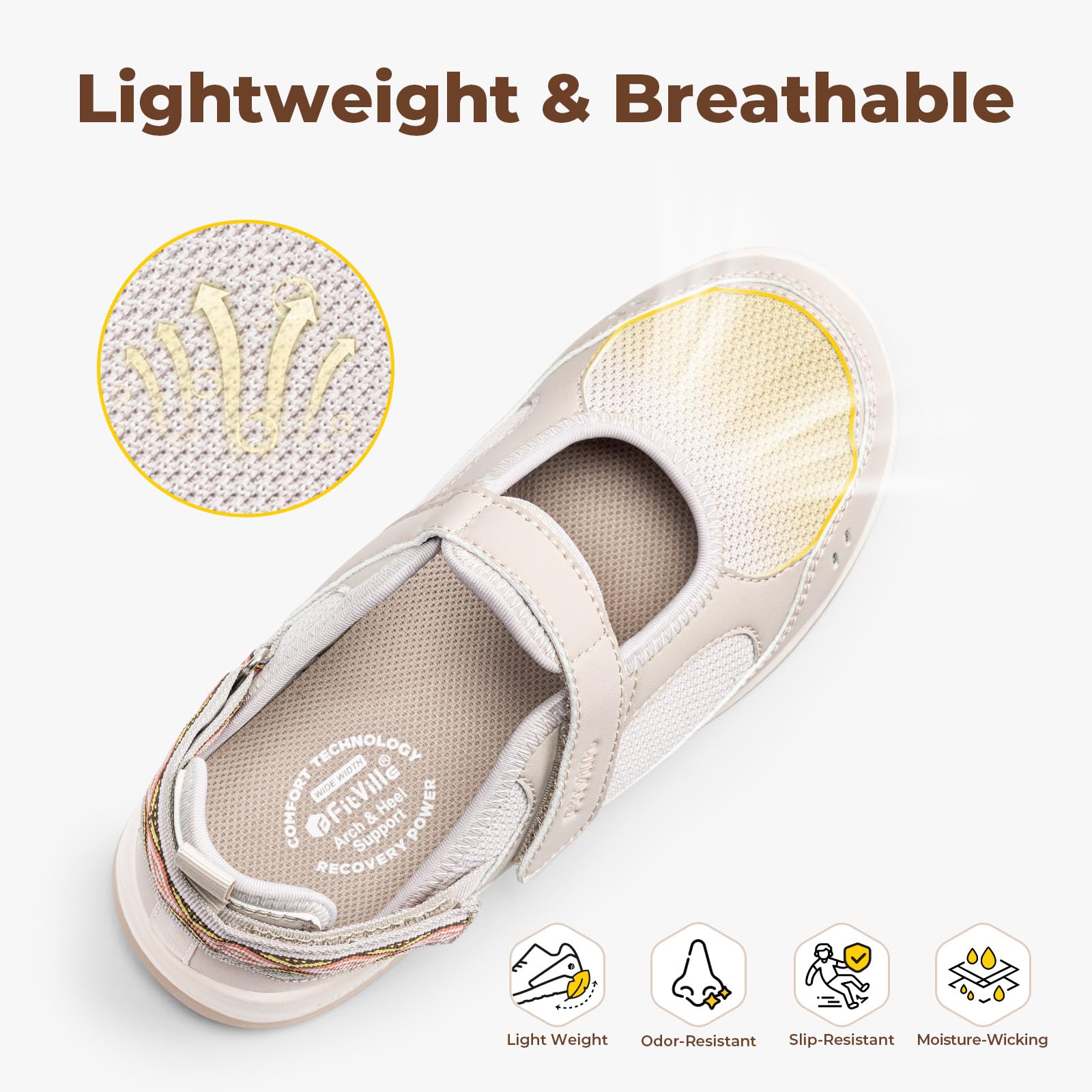 FitVille Sandalias Mary Jane Mujer Ancho Extra Zapatos de Verano Cierre Ajustable, Ligeras y Transpirables, Ideales para Pies Anchos, Caminar y Viajes