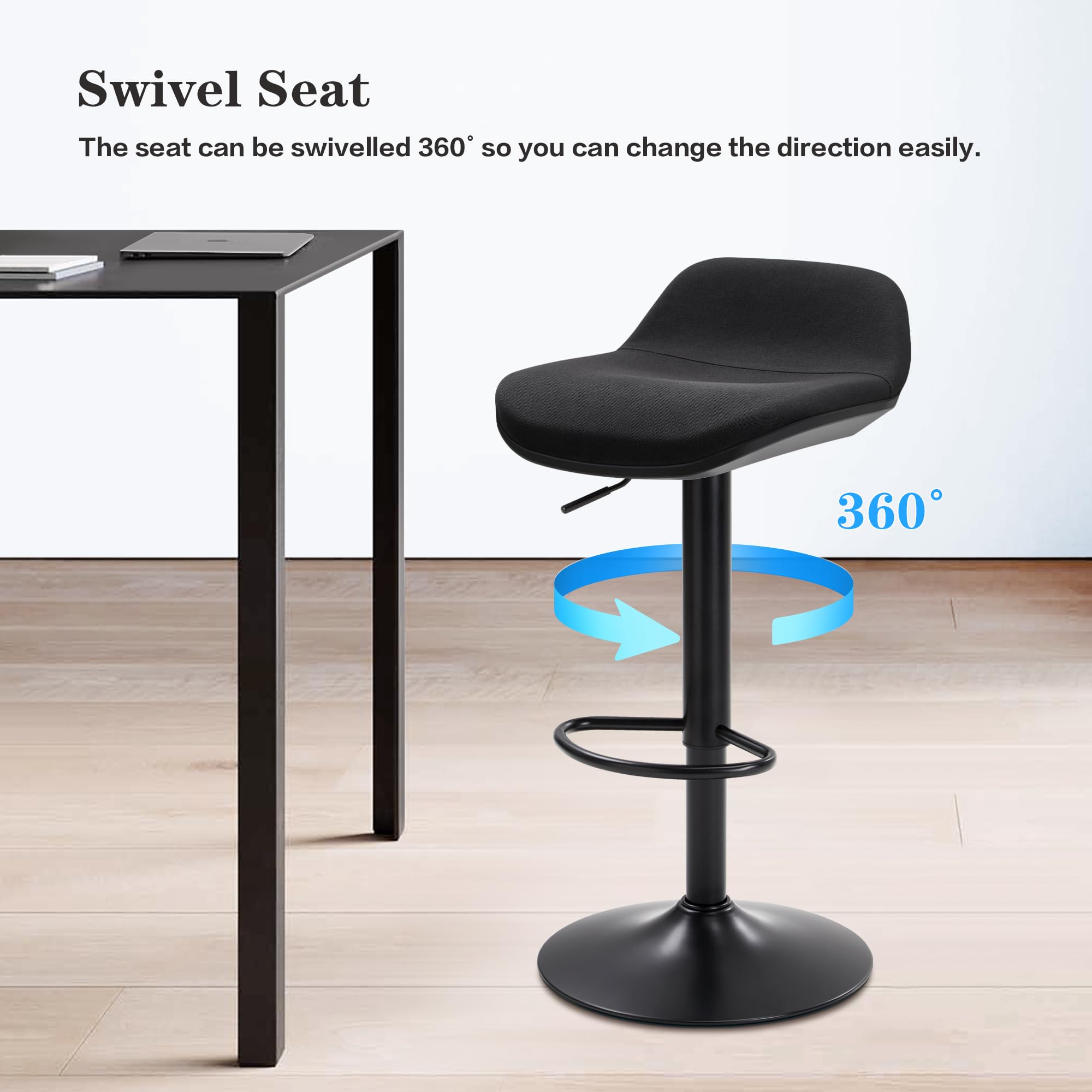 IWMH Stehhocker Höhenverstellbar, Ergonomische Stehhilfe, 360° Drehbar Bürohocker mit Anti-Rutsch Großer Sockel, Niedriger Rückenlehne (Schwarz)
