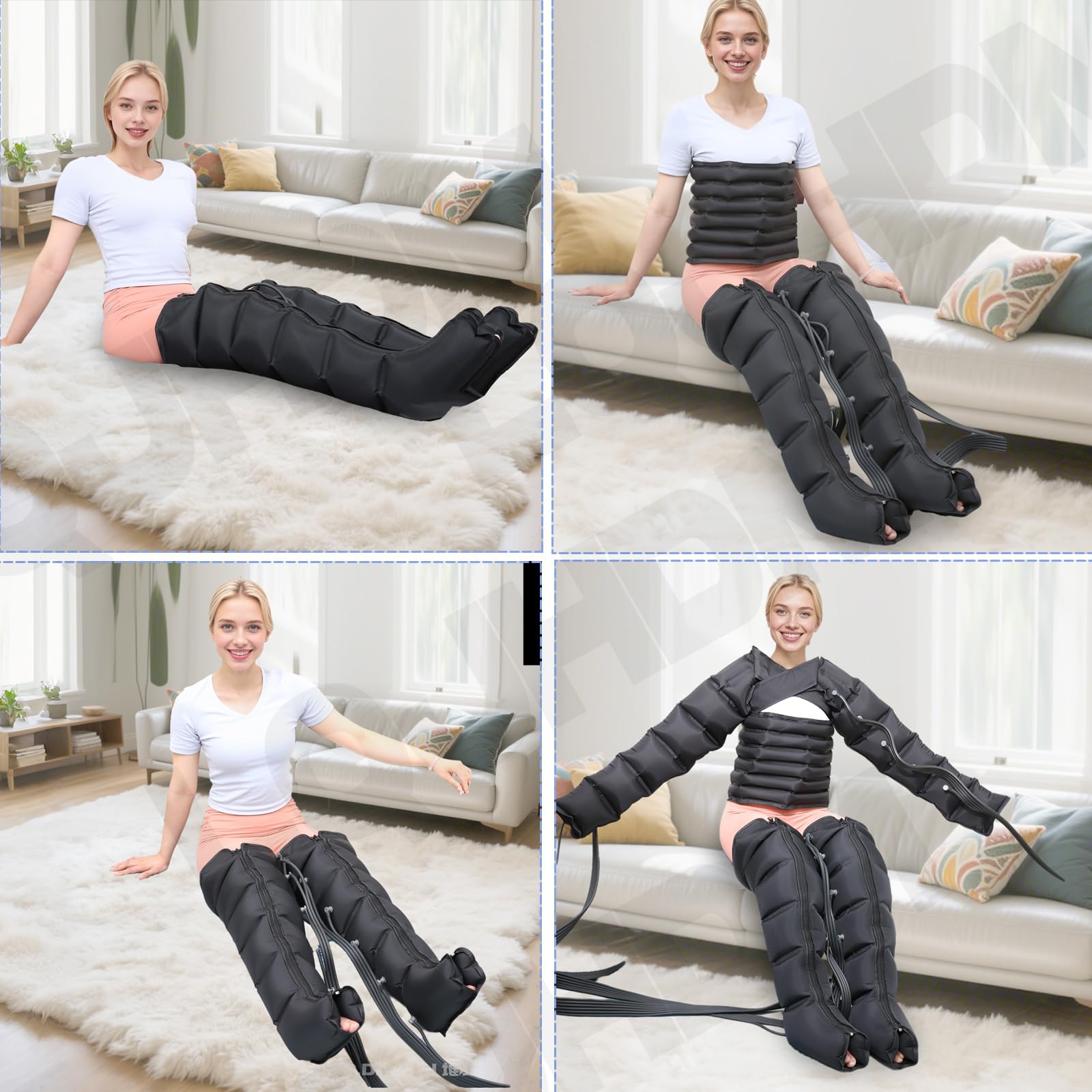 Lymphdrainage Gerät Beine | 6-chamber Presoterapia Recovery Boots zu Hause Beinmassagegerät | Professionelles Massagegerät Presotherapie (Schwarz 2 Beine + 2Arme + Bauch, M)