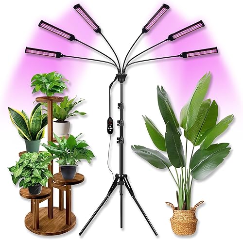 Luces de cultivo para plantas de interior, luz de crecimiento LED de espectro completo con soporte, temporizador de encendidoapagado automático de