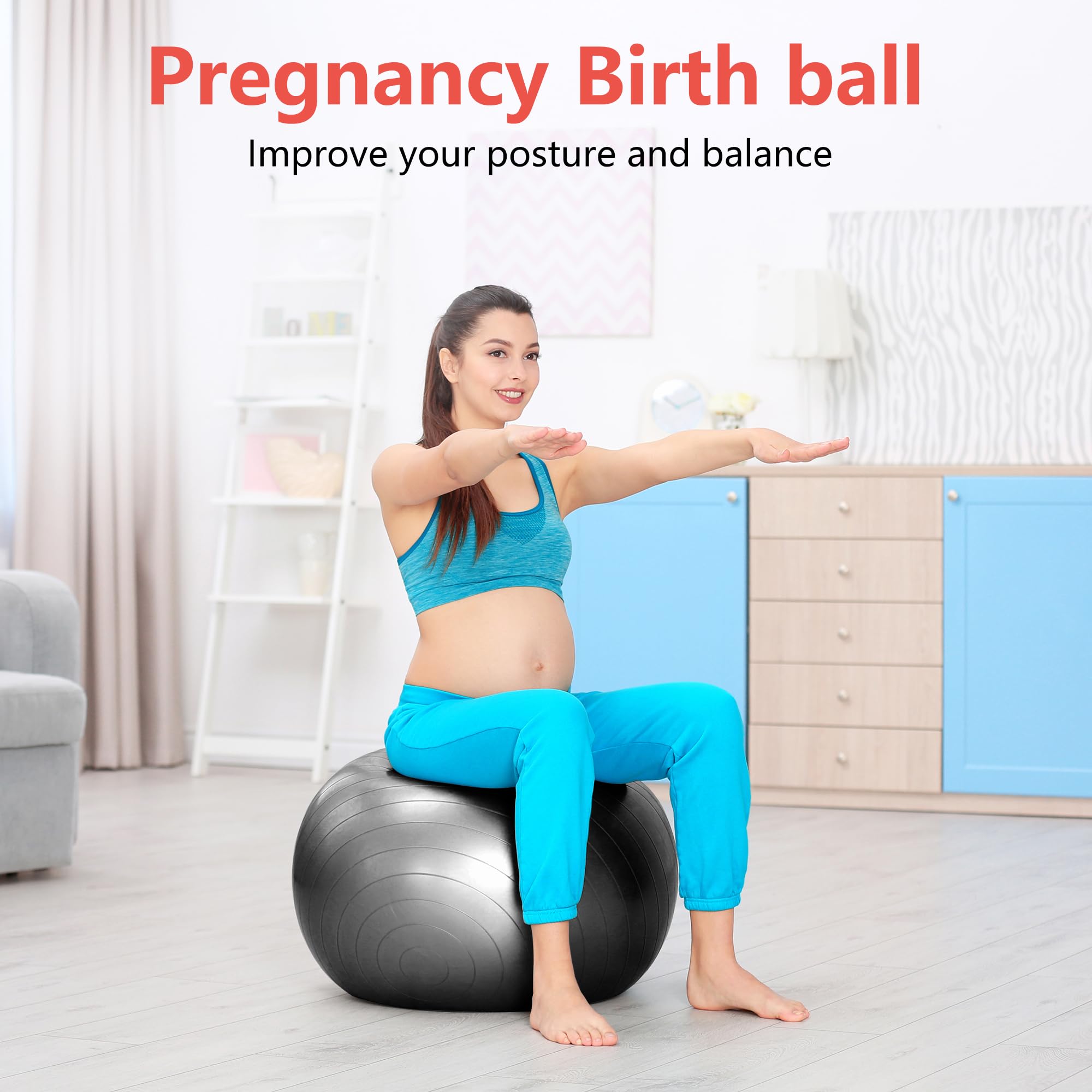 Primasole Exercise Ball for Balance Stability Fitness Workout Yoga Pilates at Home Office & Gym Birthing Ball for Pregnancy, Office Ball Chair