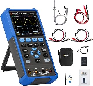 OWON HDS2202S 3-in-1 Handheld Oscilloscope: 200MHz 1GSa/s Scope, 20000-Count DMM, Waveform Generator, 3.5" LCD Portable Tester