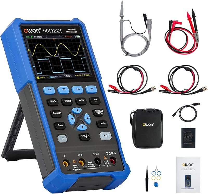 OWON HDS2202S Oscilloscope 3 in 1 200MHz Professional Handheld PC Oscilloscope, 20000 Counts Digital Multimeter 3.5 inch LCD Display Universal Test Instrument (oscilloscope+multimeter+Generator)