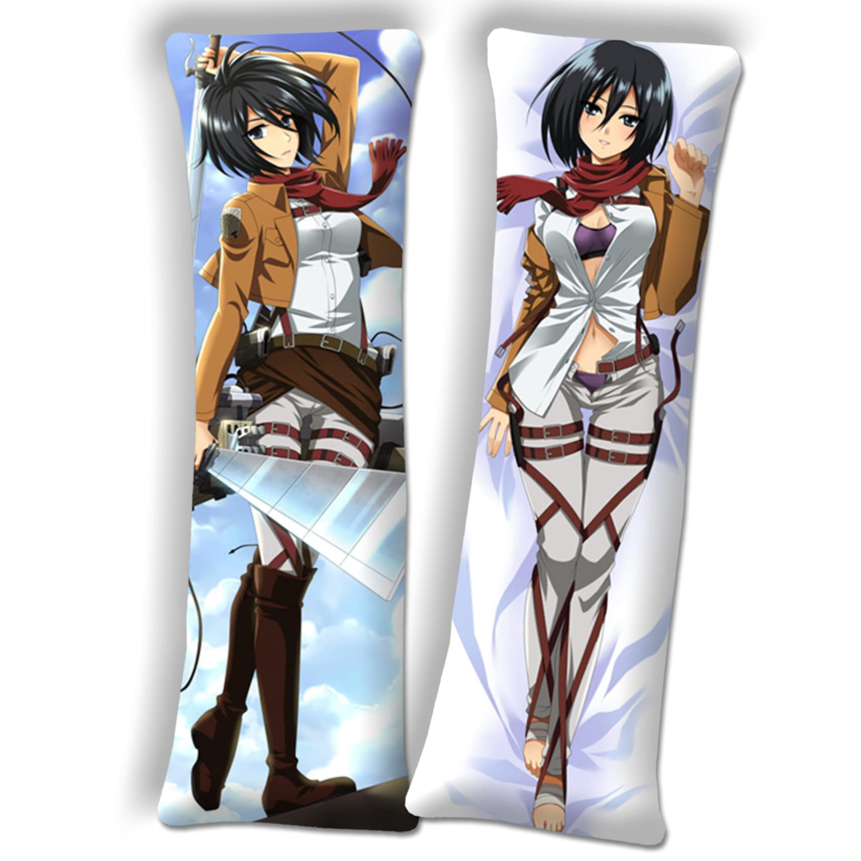 Anime Pillowcase Cover Attack on Titan Anime Mikasa Cosplay Hugging Anime Pillow Case Pillowcase Cover (59in x 19.6in) Peach Skin