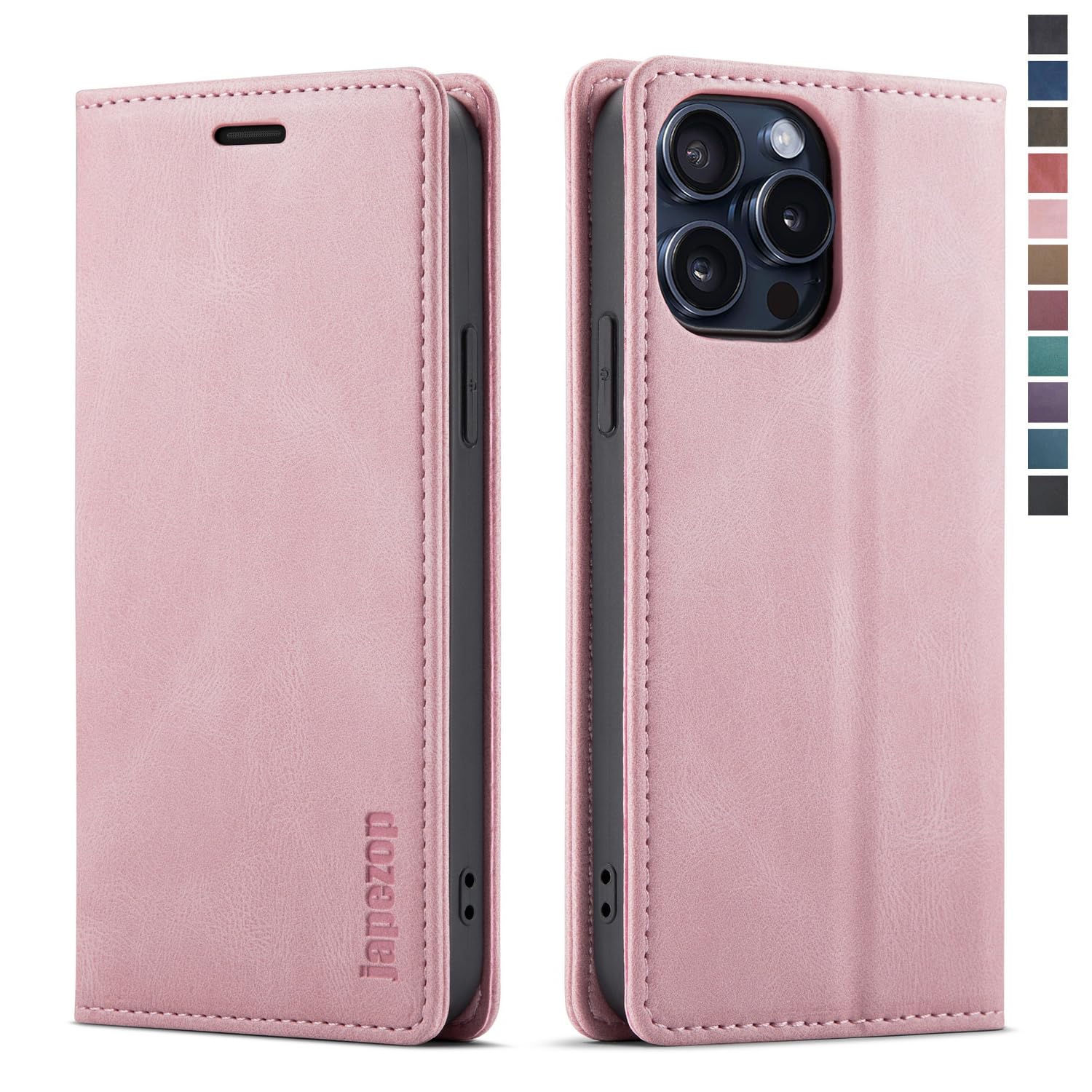 japezop iPhone 15 Pro 5G Case,iPhone 15 Pro 5G Wallet Case with [RFID Blocking],Card Holder Kickstand Magnetic,Leather Flip Case Wallet for iPhone 15 Pro 5G 6.1 Inch (Pink)