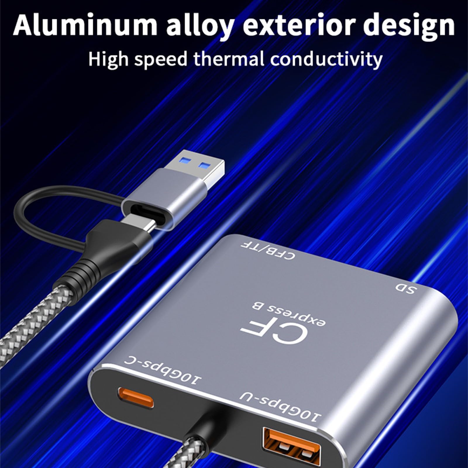 Lecteur de cartes CFE Type B USB 3.2 Gen 2 10 Gbps Mémoire Adaptateur en aluminium avec câble pour tablettes Lecteur CFE portable