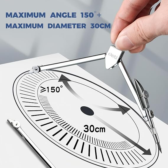 1 Pc Compass Maths Drawing Compass Set – Premium Metal Geometry Tool with Refillable Leads Precision Compass for Students and Engineers Scribing Compass & Protractor Kit for Technical Drawing and Sc
