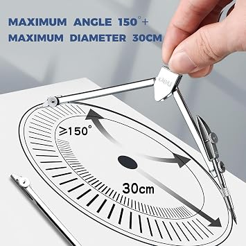 1 Pc Compass Maths Drawing Compass Set – Premium Metal Geometry Tool with Refillable Leads Precision Compass for Students and Engineers Scribing Compass & Protractor Kit for Technical Drawing and Sc