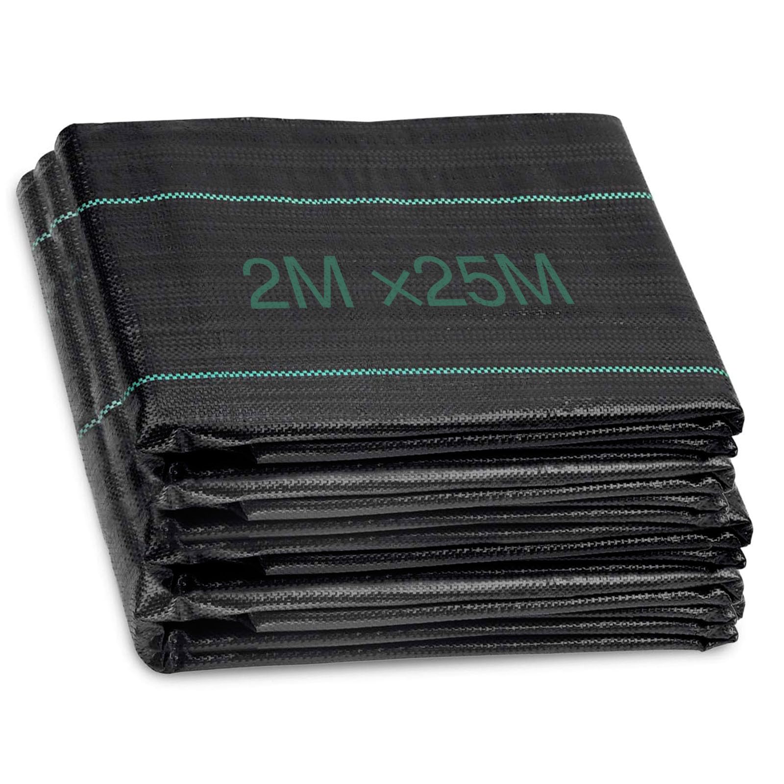 Heavy Duty Weed Control Fabric 2mx25m - Large Garden Membrane Fabric for Landscaping Driveway Gravel Artificial Grass Lawn Underlay Woven Roll Ground Cover Weed Block Patio, Garden, Flower Bed Black