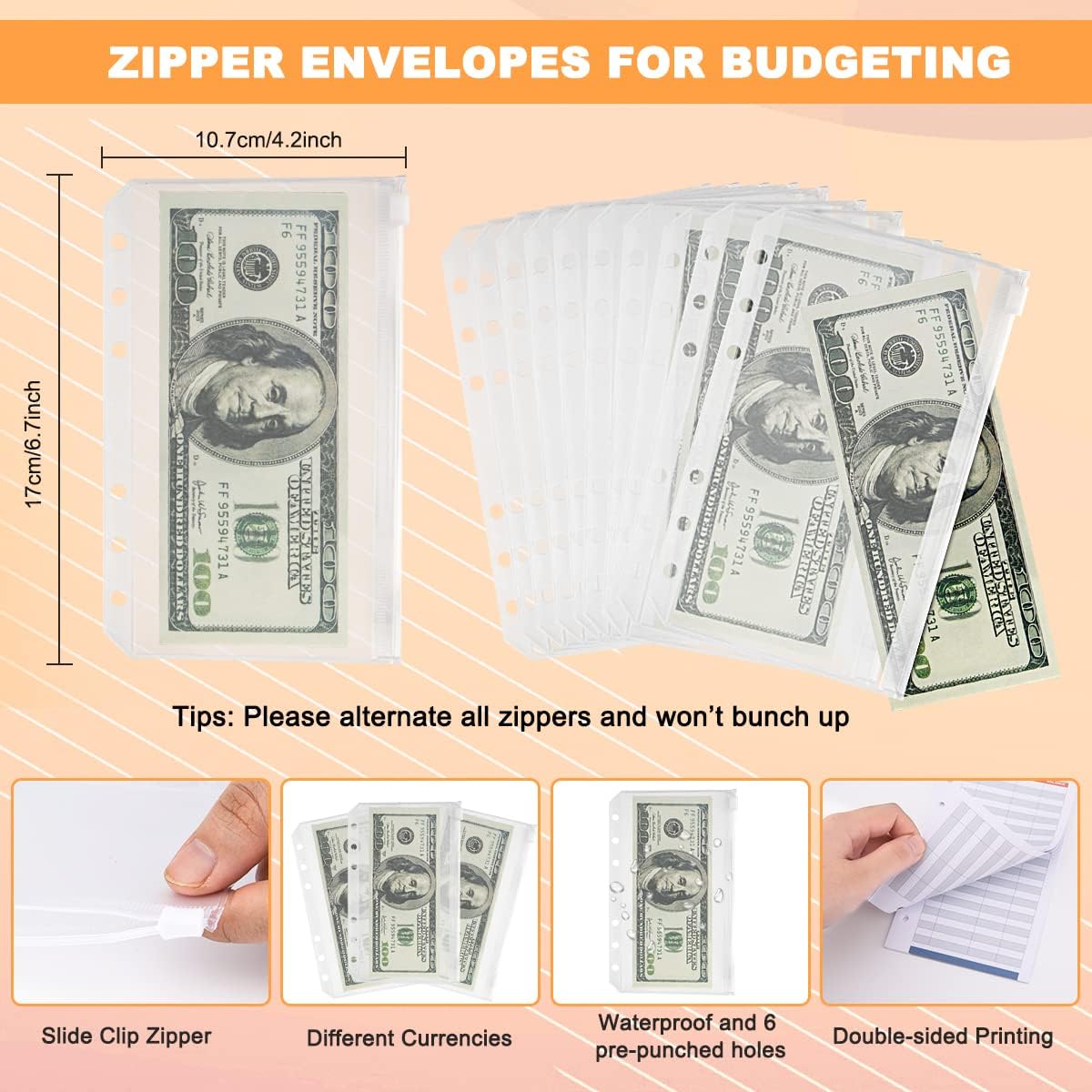A6 Budget Binder, Budget Binder with Zipper Envelopes, Budget Planner with Cash Envelopes for budgeting, Premium PU Leather Money Organizer for Cash Bill Storage