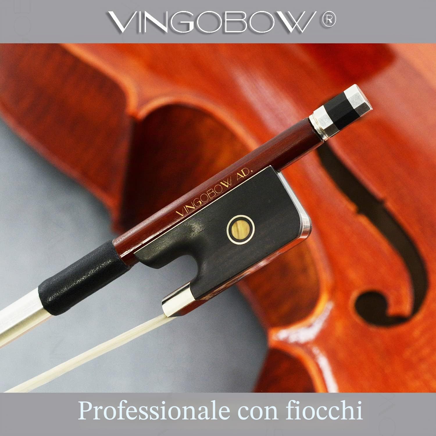 Brazilwood - Fiocco ottagonale per violoncello 1/4 formato VINGOBOW 310C livello avanzato occhi parigini ebano rana