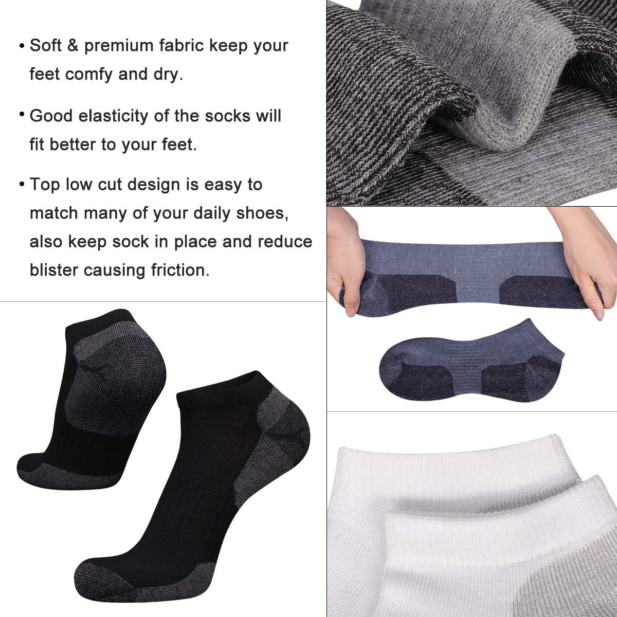 Heatuff Men's 6 & 10 Pack Low Cut Ankle Performance Cushioned Athletic Socks With Reinforced Heel and Toe