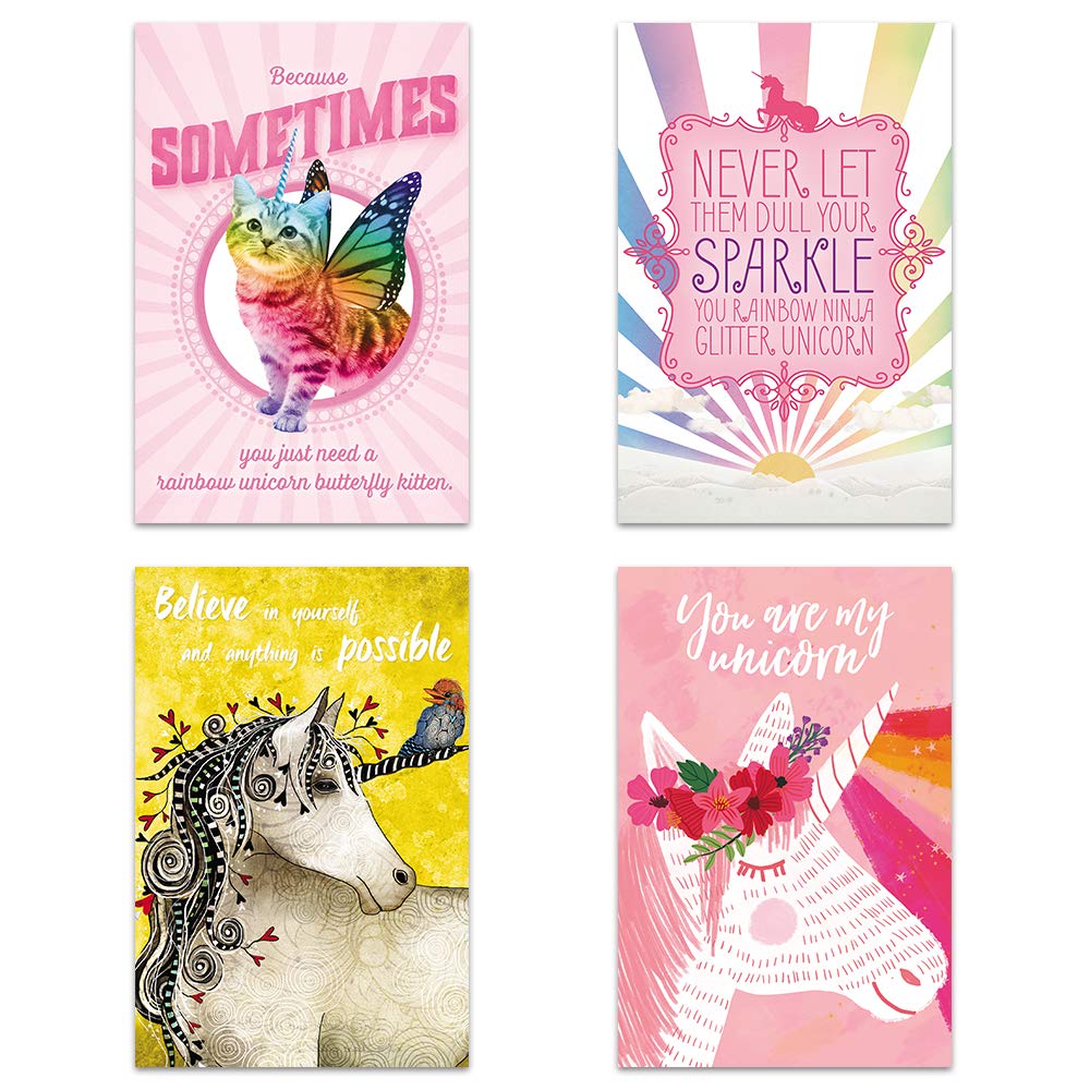 Tree-Free Greetings16 Pack Blank All Occasion Assorted Notecards with Envelopes, Eco Friendly, Made in USA, 100% Recycled Paper, 4"x6", Rainbows and Unicorns (FP54258), Multicolor