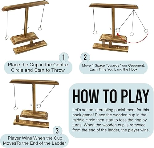 Miniatura 5 de Hooky - Juego de lanzamiento de anillos de madera hecho a mano, juego de lanzamiento de gancho para anillos en interiores y exteriores, para