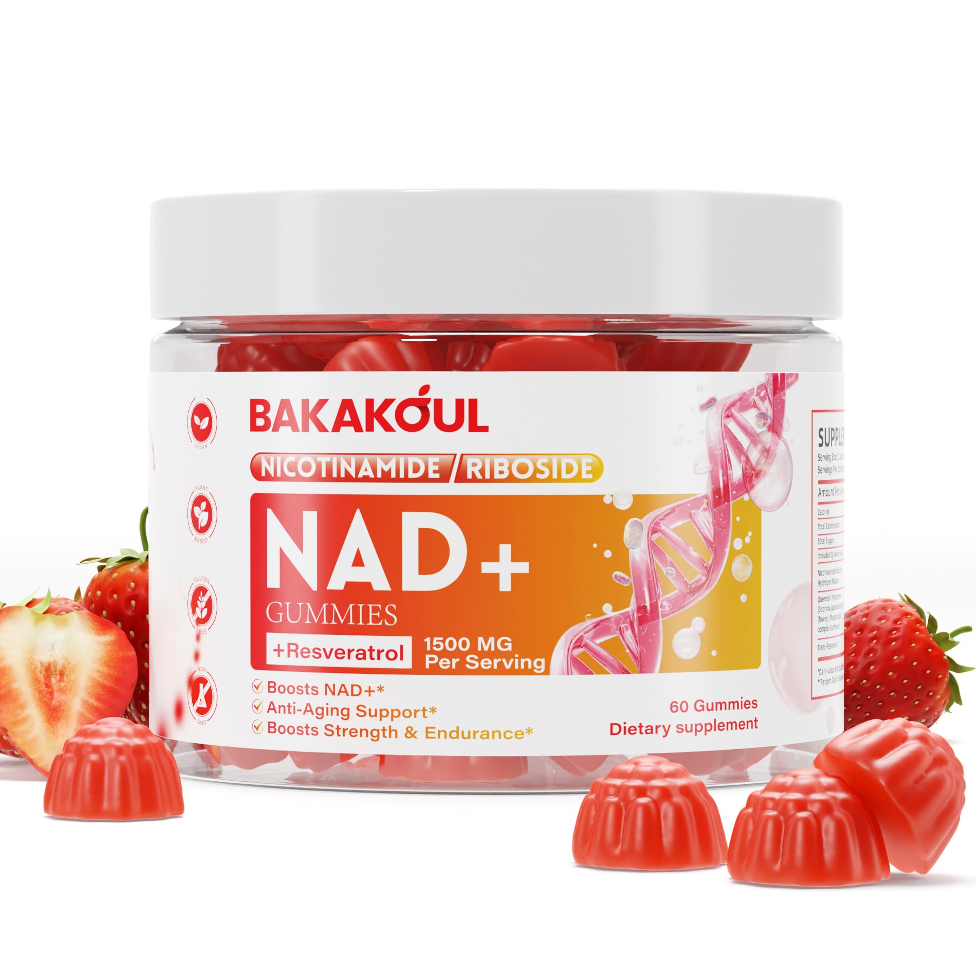 NAD Gummies, NAD Supplement - Liposomal Nicotinamide Riboside, Resveratrol, Quercetin, Nicotinamide Riboside NAD, Resveratrol 900mg, NAD+ Supplement