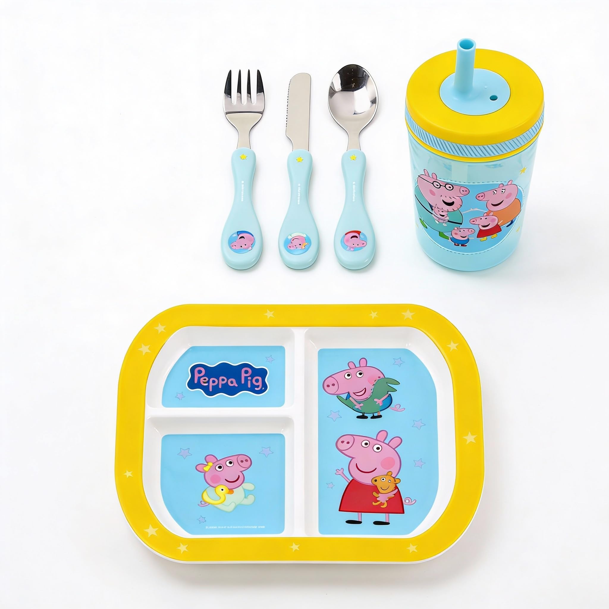 Peppa Pig Kids Mealtime Set 3 Piece Plate Bottle Cutlery
