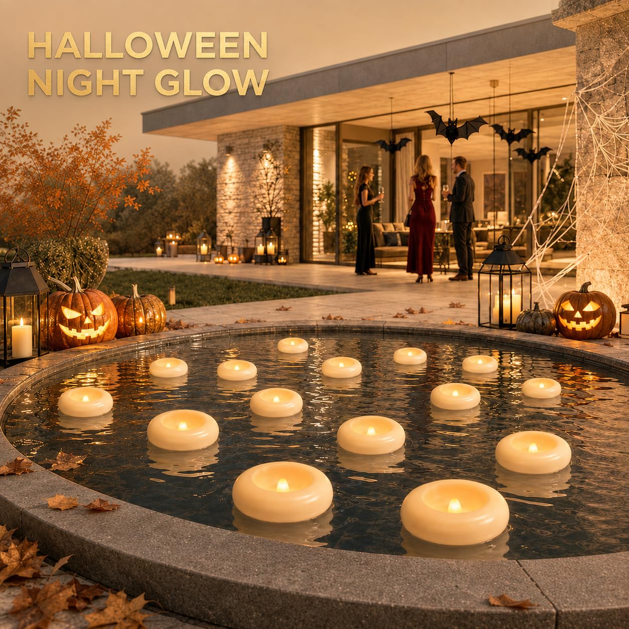 Aignis 24 candele galleggianti a LED senza fiamma, 7,6 cm, in plastica, funzionamento a batteria, durata oltre 120 ore, accogliente luce bianca calda romantica per piscina/vasca da bagno/bagno caldo