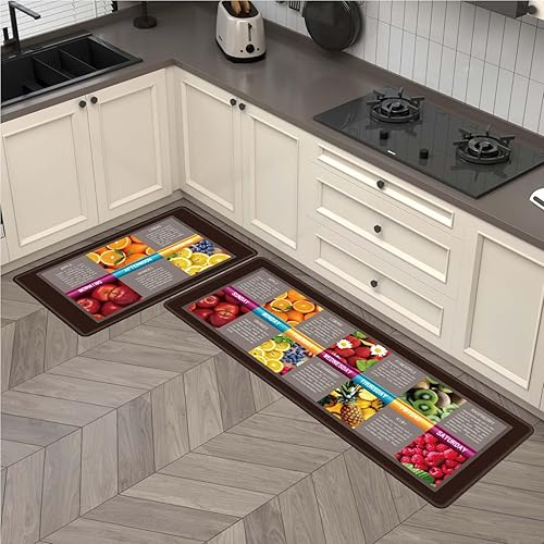 Miniatura 3 de Serwrsw Tapetes de cocina de frutas de 2 piezas para piso, alfombras decorativas de cocina antifatiga, alfombra antideslizante lavable para cocina,