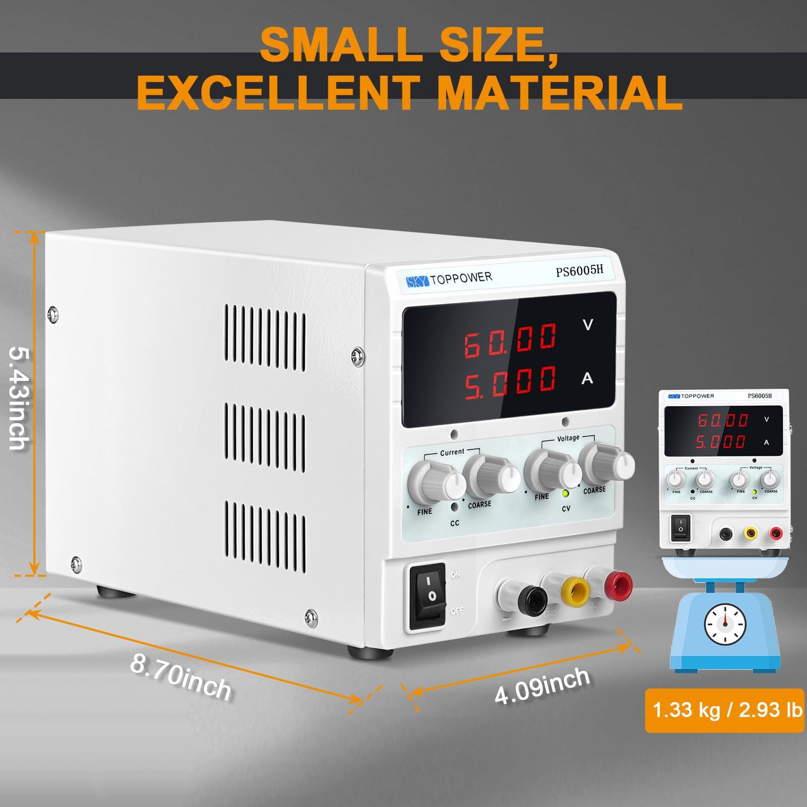 Labornetzteil (0-60V,0-5A),DC Labornetzgerät Regelbar Netzgerät mit 4-stelliger LED-Anzeige für DIY Elektronik Tests,Reparaturen und Forschung SKY TOPPOWER PS6005H