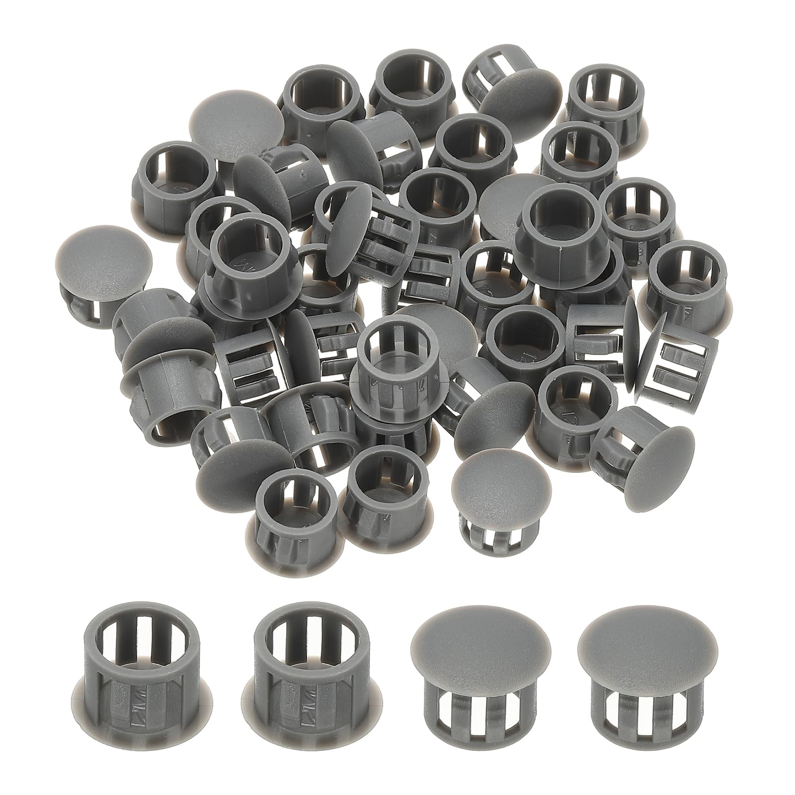PATIKIL Plastic Screws Hole Plugs, 99 Pcs 1/2"(13mm) Round Plastic Hole Caps Snap Desk Grommet Buckle Knockout Locking Covers Furniture Insert End Cap for Kitchen Cabinet, Gray