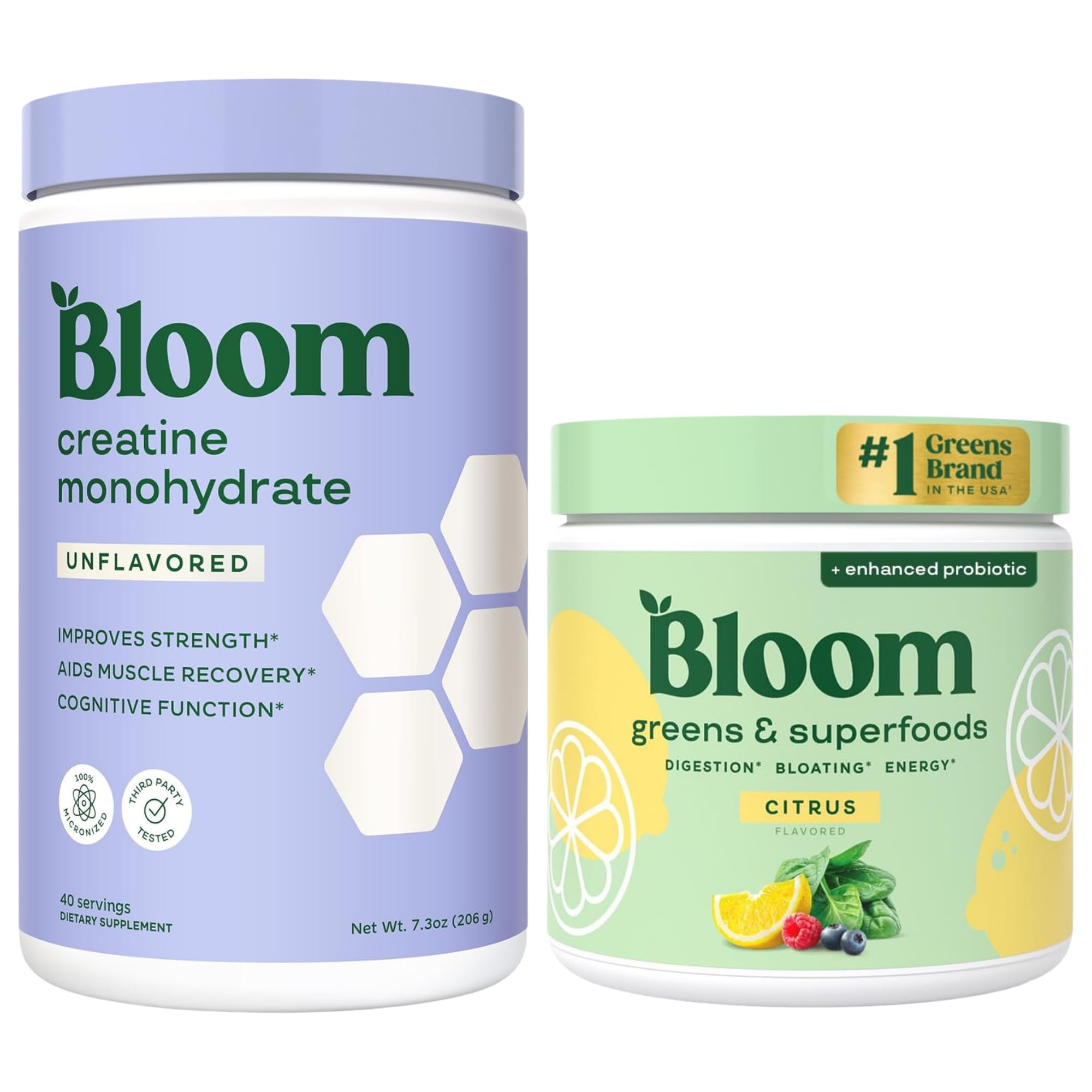 Bloom Unflavored Creatine and Citrus Greens Bundle