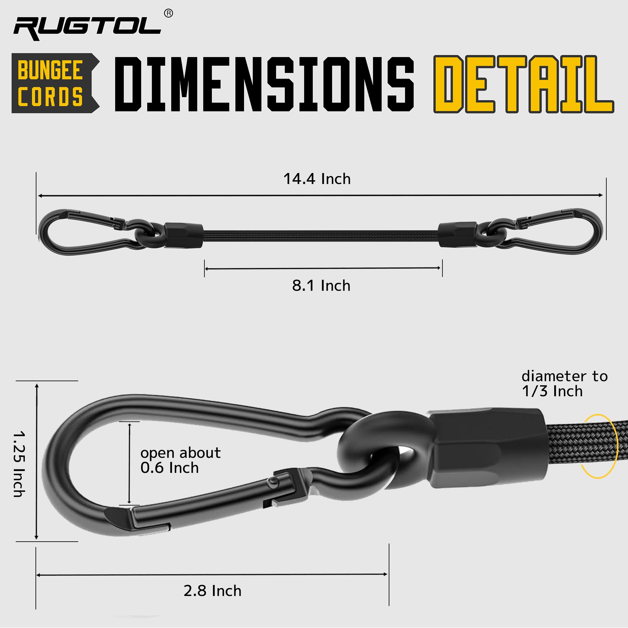 Rugtol Bungee Cords with Hooks, 30 cm Upgraded Short Heavy Duty Bungee Cords with Carabiner 4 Pack - Image 2