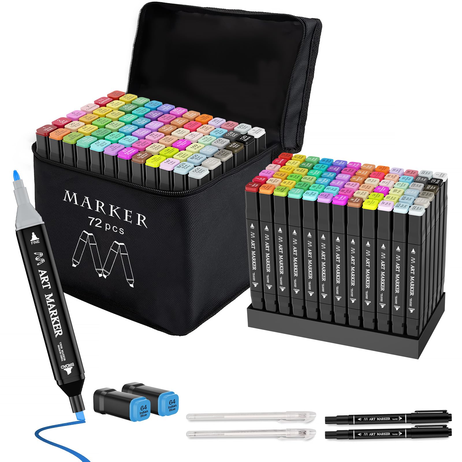 Banral Alcohol Markers Set, 72 Colors Dual Tip Alcohol Based Art Marker for Artists, Permanent Drawing Markers for Adult Coloring Sketching Illustration with Case and Holders
