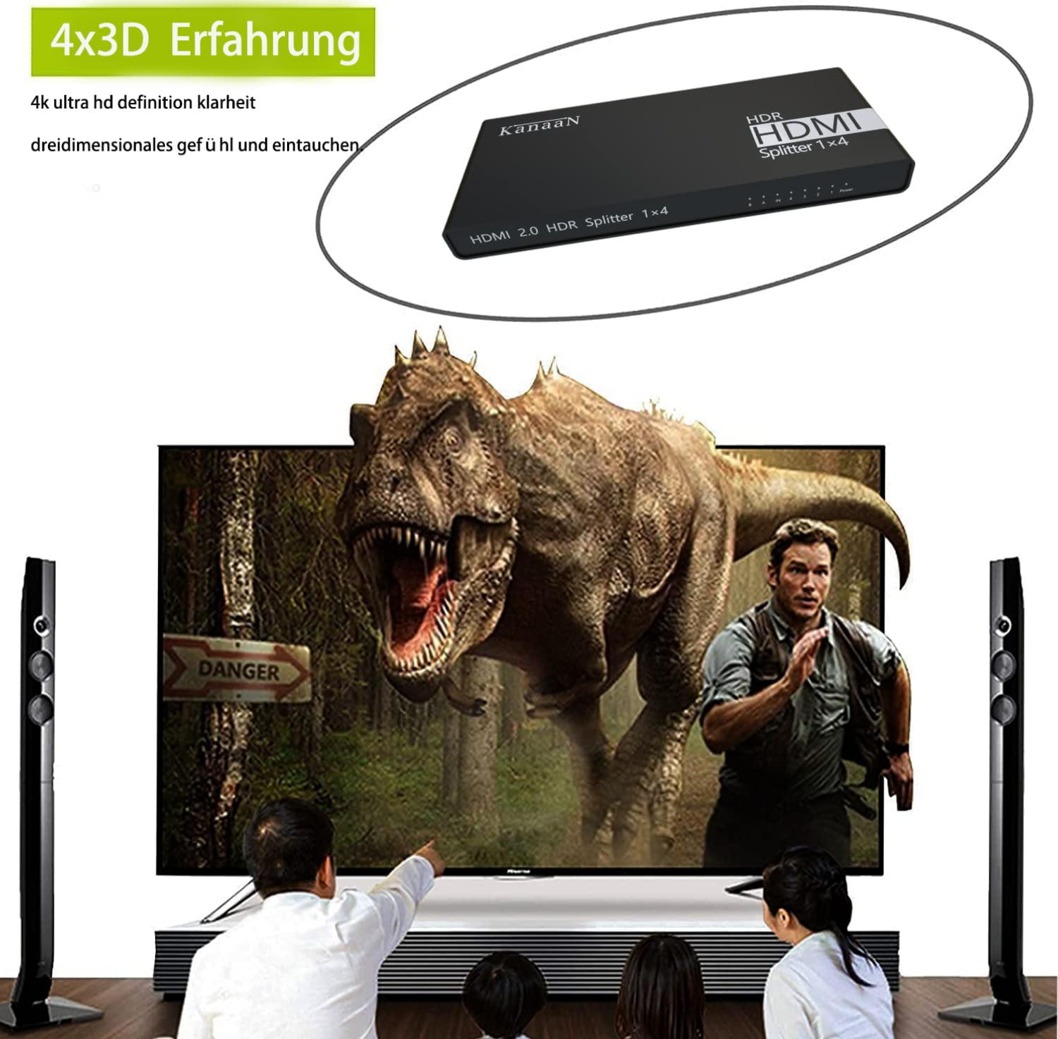 Kanaan HDMI 2.0 Matrix PS5 Switch Splitter 1 IN 4 OUT | 4K/1080p | Supporta PS5, Notebook HDTV, memoria EDID, CEC, Daisy Chain, SP14HS / Dolby-TrueHD, amplificatore di distribuzione per proiettore