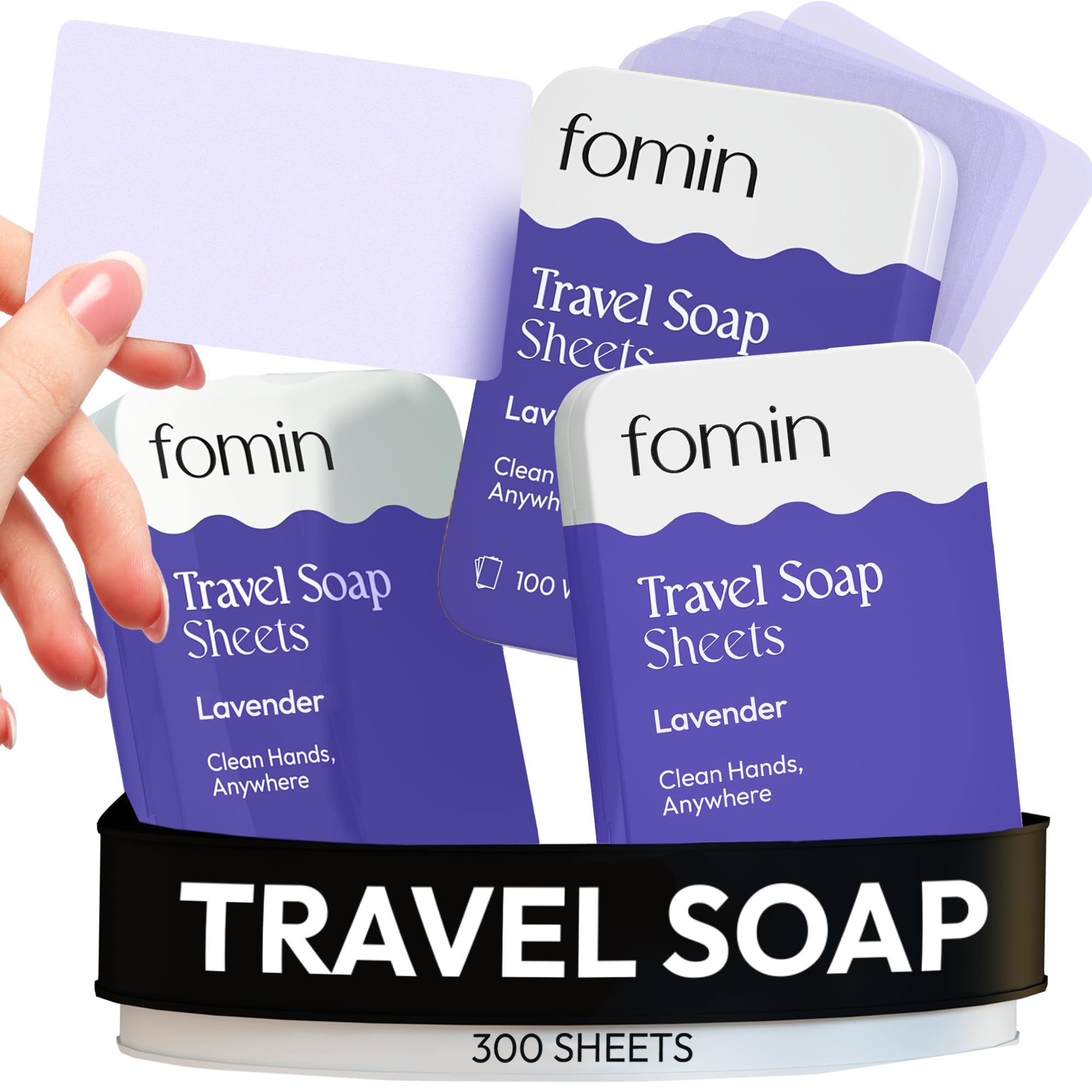 FOMIN - Láminas de jabón de papel antibacteriano para viajes - (300 hojas) lavanda - Hojas de jabón de manos portátiles de viaje, mini jabón de manos soluble para acampar para lavarse las manos