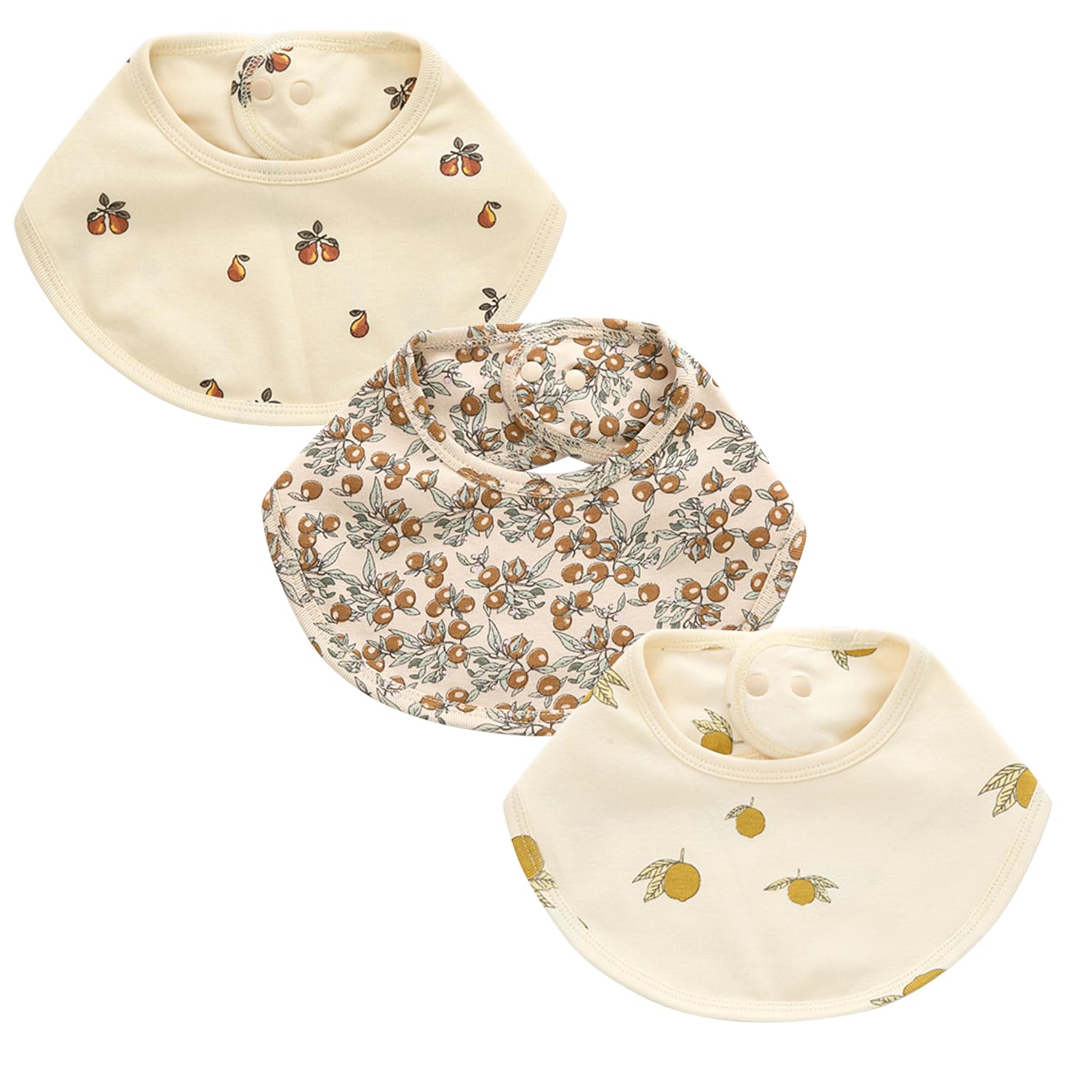 Petalum 3/7 Pack Muslin Baby Bib 360 Rotate Petal Absorbent Bibs for Unisex Boys Girls Washable Bandana Cotton Bibs for Drooling Teething (E-3 pack, One Size)