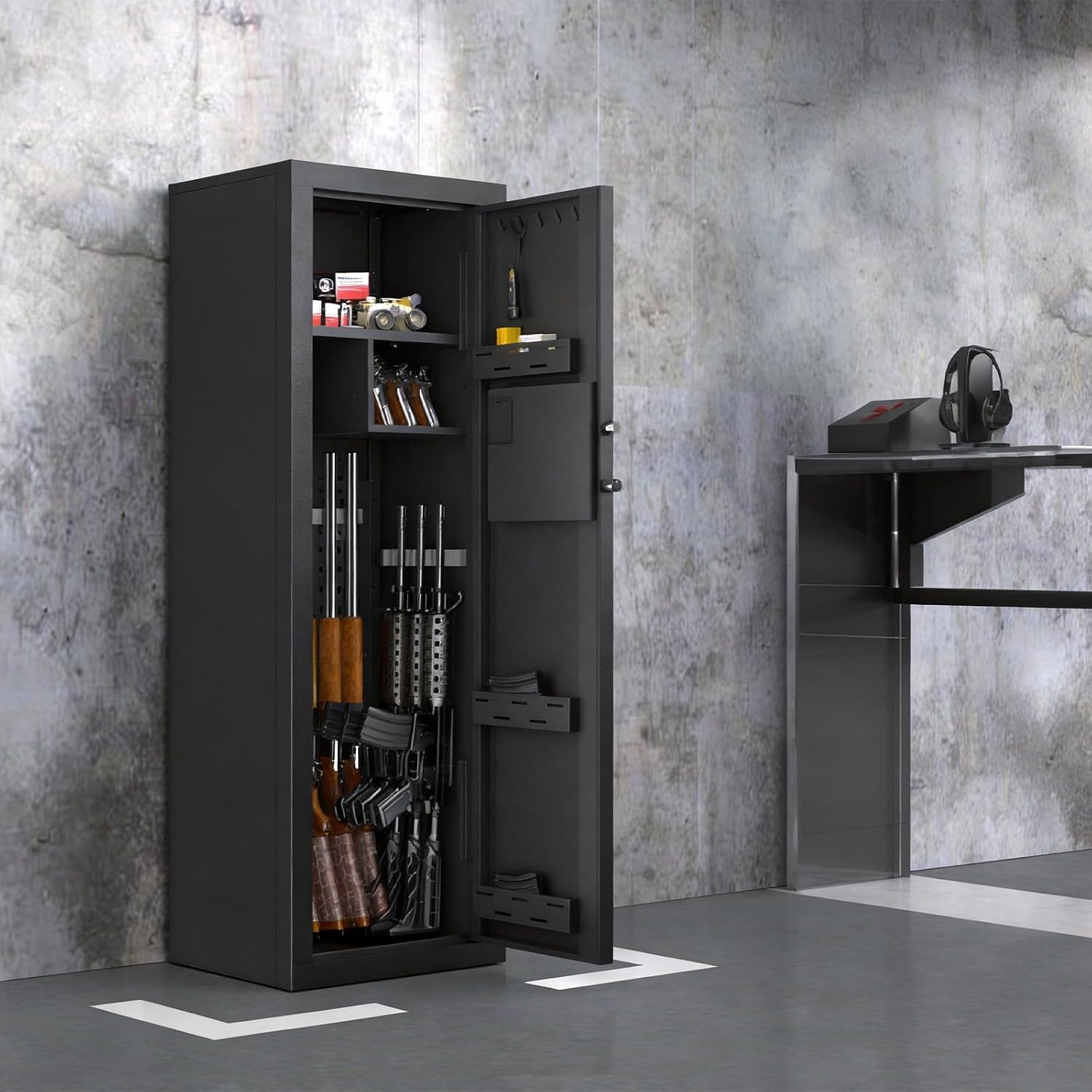 KAER Biometric Gun Safes for Rifles and Pistols,Gun Cabinet Can Storage 15-16 Firearms with Adjustable Pistol Cabinets &Stocks,Gun Safe with Fingerprint Lock Silent Alarm Mode for Home Garage Shooting