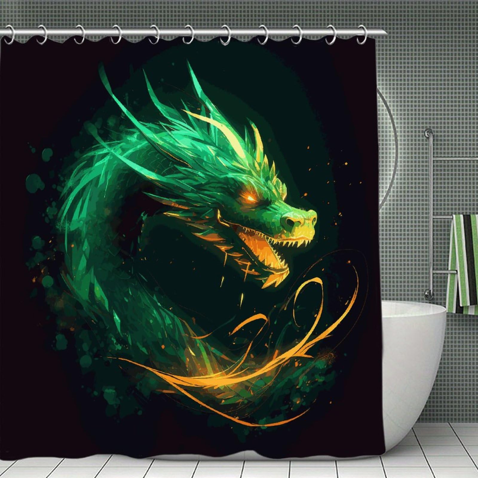 FekiLoot Chinese Dragon Shower Curtain Minimalist Aesthetic Bath Curtain with Hooks Simple Water Resistant Bathroom Shower Curtains Cute Blackout Privacy Curtains Cloth Curtain