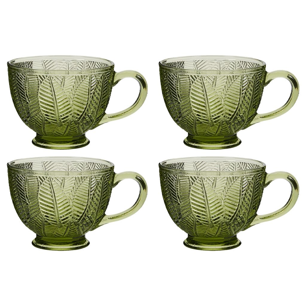 Glass Coffee Mugs Embossed Footed Teacups Leaf Embossed Glasses 400ml (4)