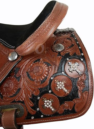 Miniatura 6 de Western Barrel Saddle Horse Racing Show Cruz Decorado Placer Trail Floral Herramienta Cuero Vaquero TACK 15 16 17 18