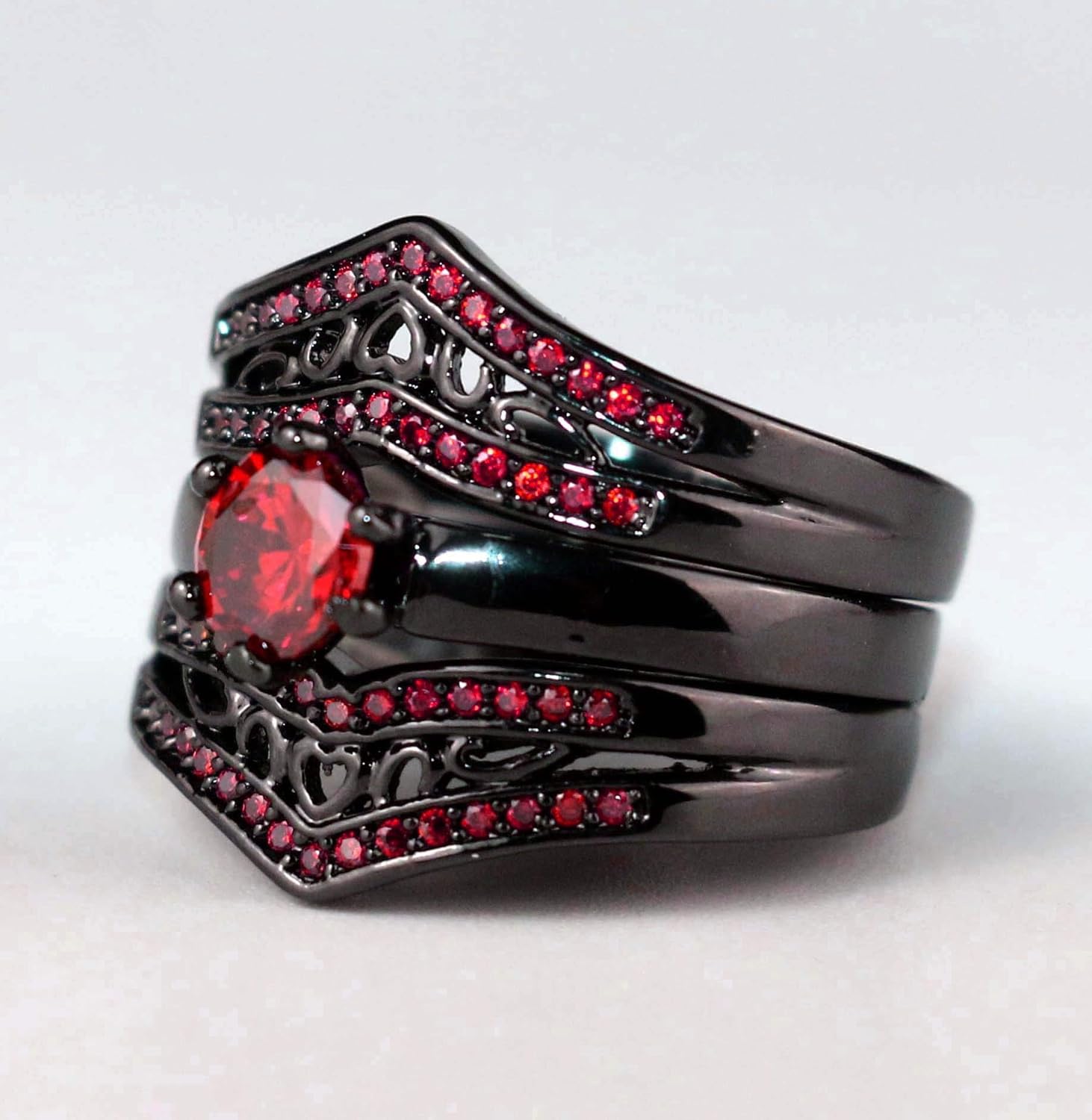 Black Plated Womens Wedding Ring Sets Bridal Sets Blue Cz Engagement Ring 3pcs Rings Wedding Bands - Image 3