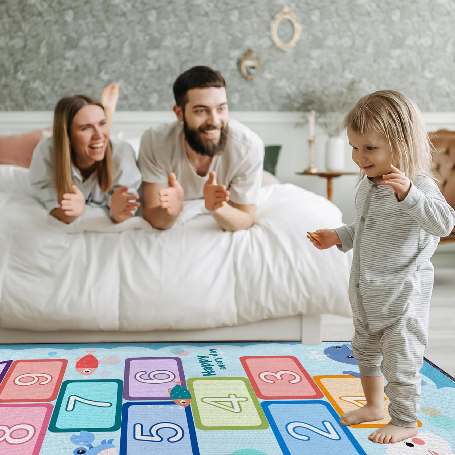 Hopscotch Numbers Rug for Kids Room Bedroom, Non-Slip Boys Girls Toddler Educational Runner Area Rug for Playroom Game Living Room, Cute Learning Hop Count Floor Carpet Play Rug, Large 63"*32"