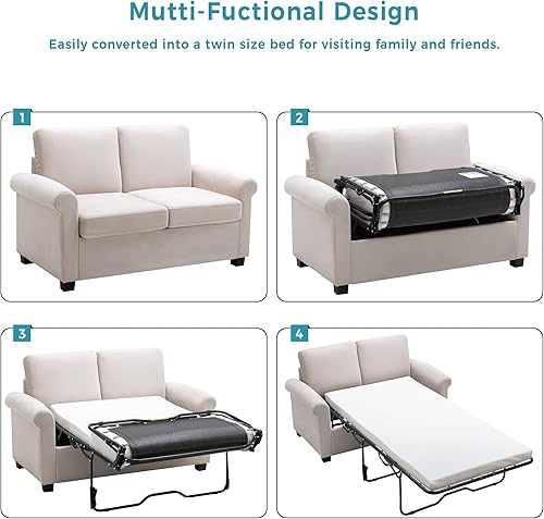 Miniatura 6 de HAUSHECK Sofá 2 en 1 con sofá cama extraíble y colchón tapizado individual, mini sofá multifuncional de dos asientos para estar, espacio pequeño,