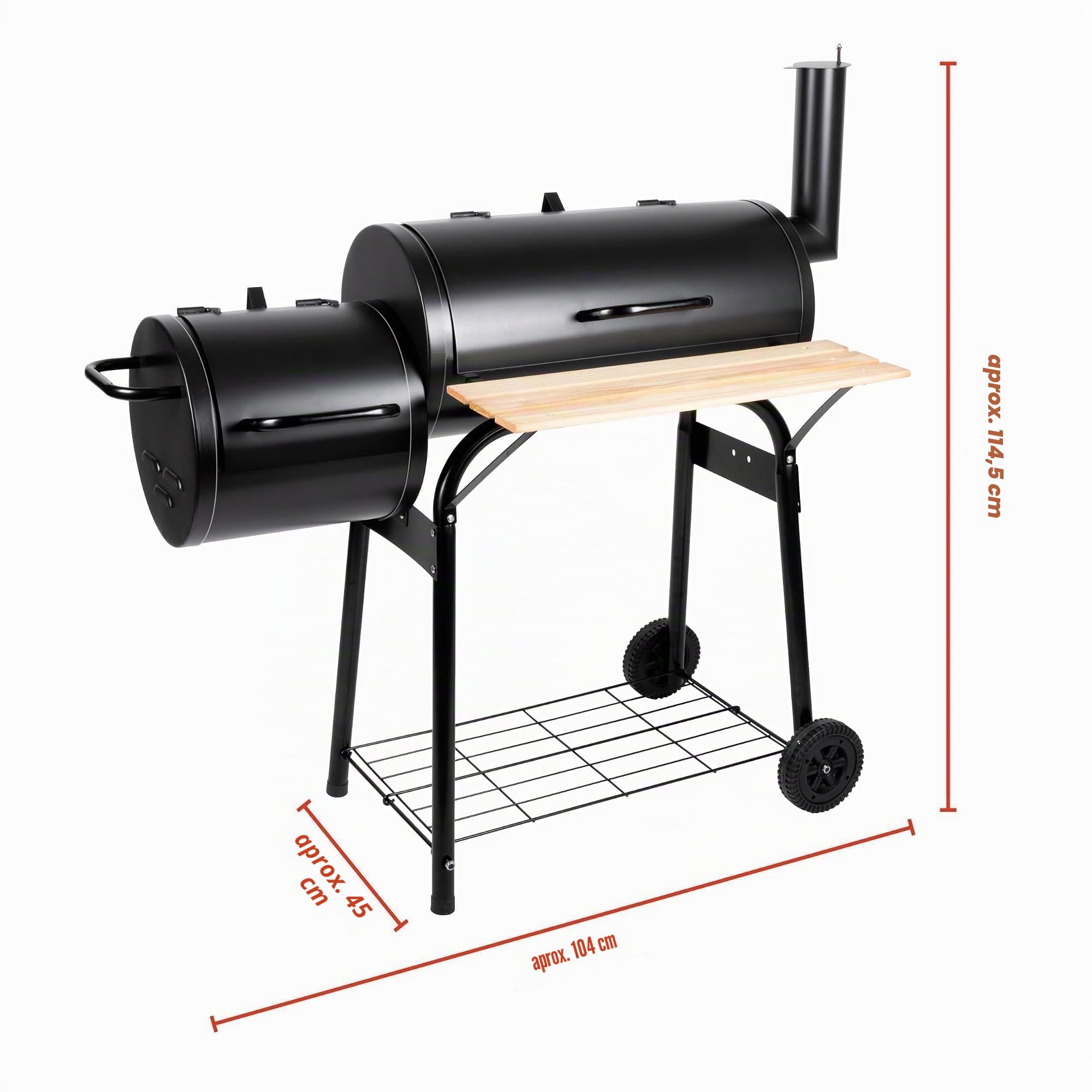 BBQ Collection Barbacoa para ahumar – Barbacoa y dispositivo de humo – con horno separado – Canal de humo ajustable – 104 x 58 x 114 cm
