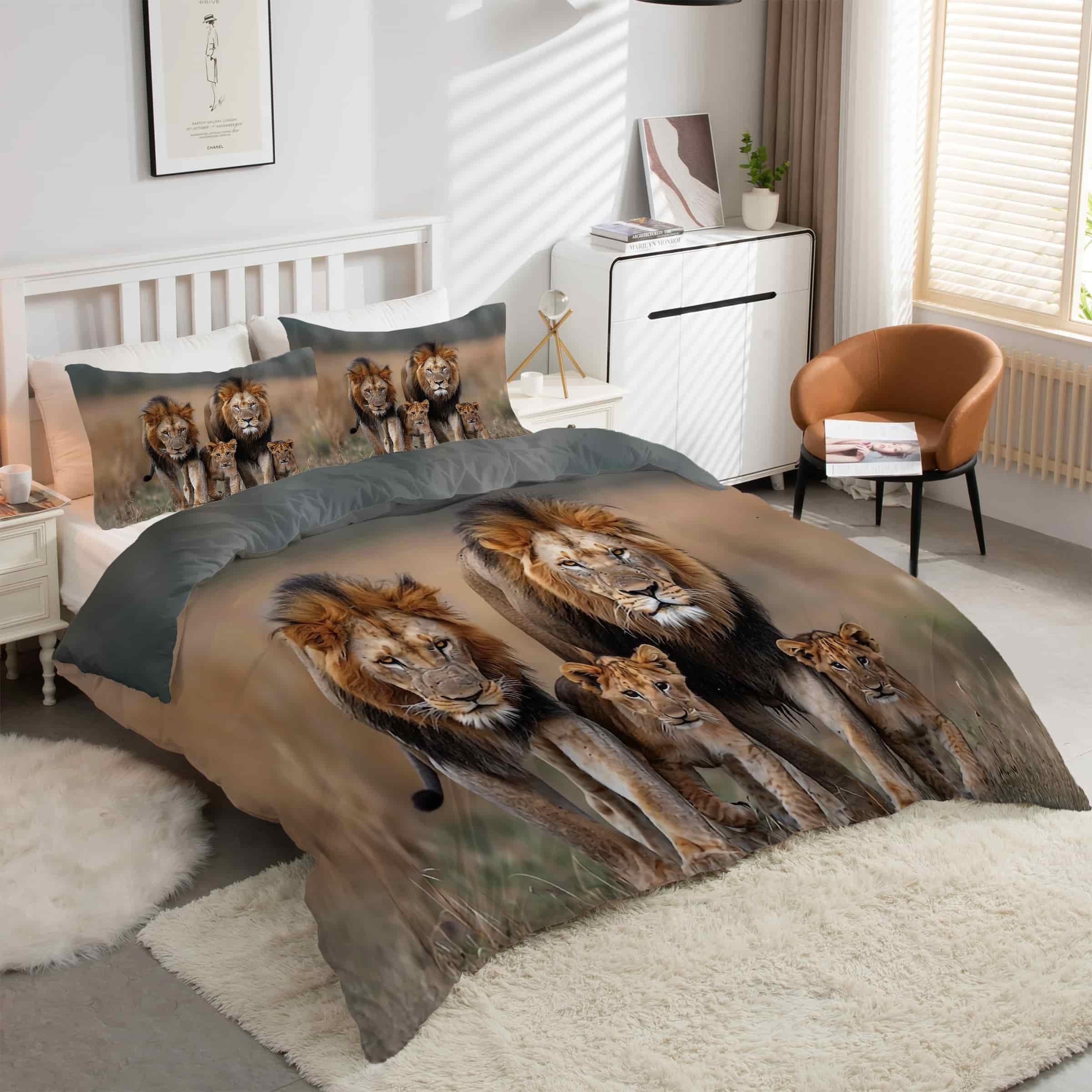 Housse de Couette 220x240 Microfibre Ensemble Literie 3 Pièces CoursantLion